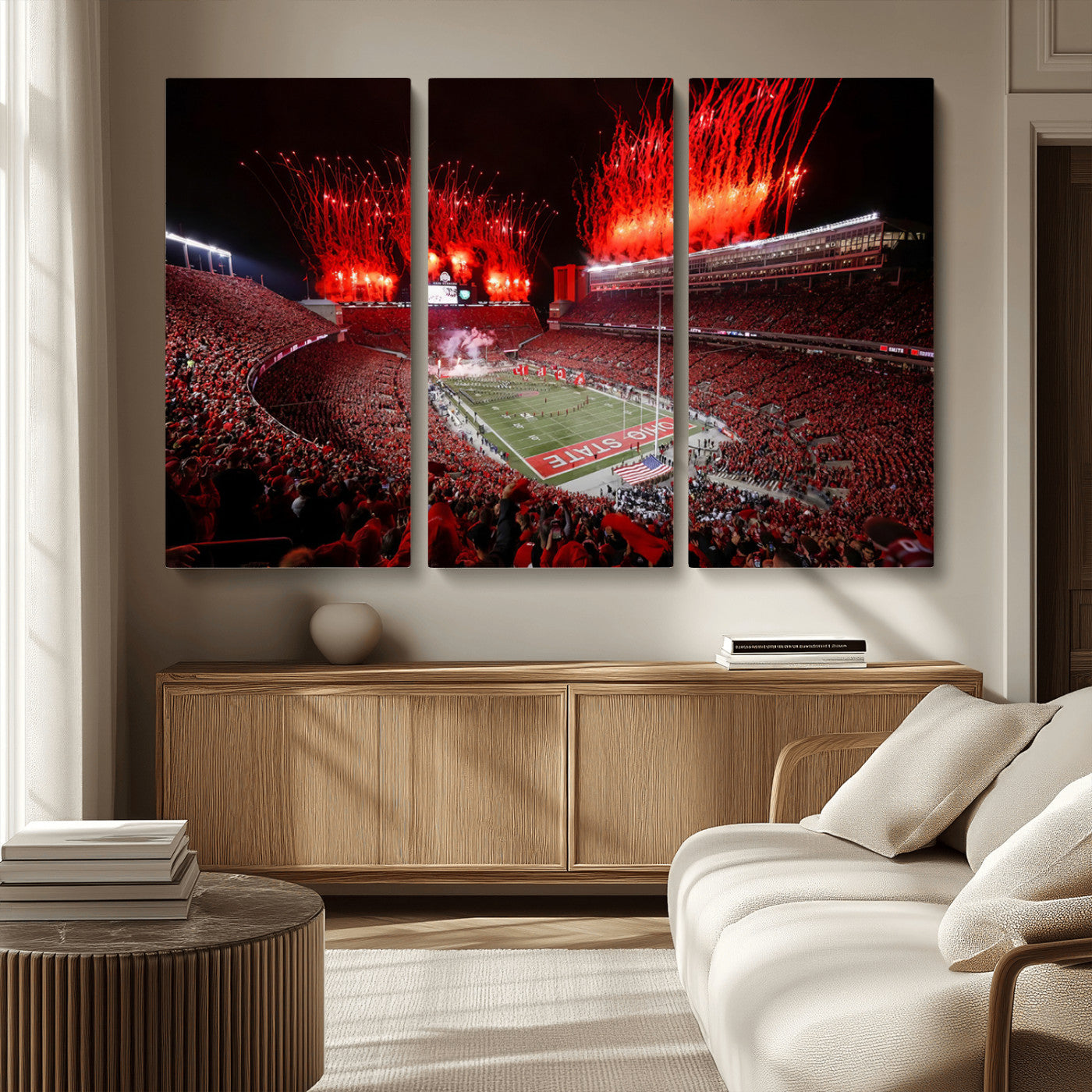 56909-MGV-CV-36X24-Ohio State University Buckeyes Football Team Print - Columbus Ohio Stadium Wall Art Canvas Print