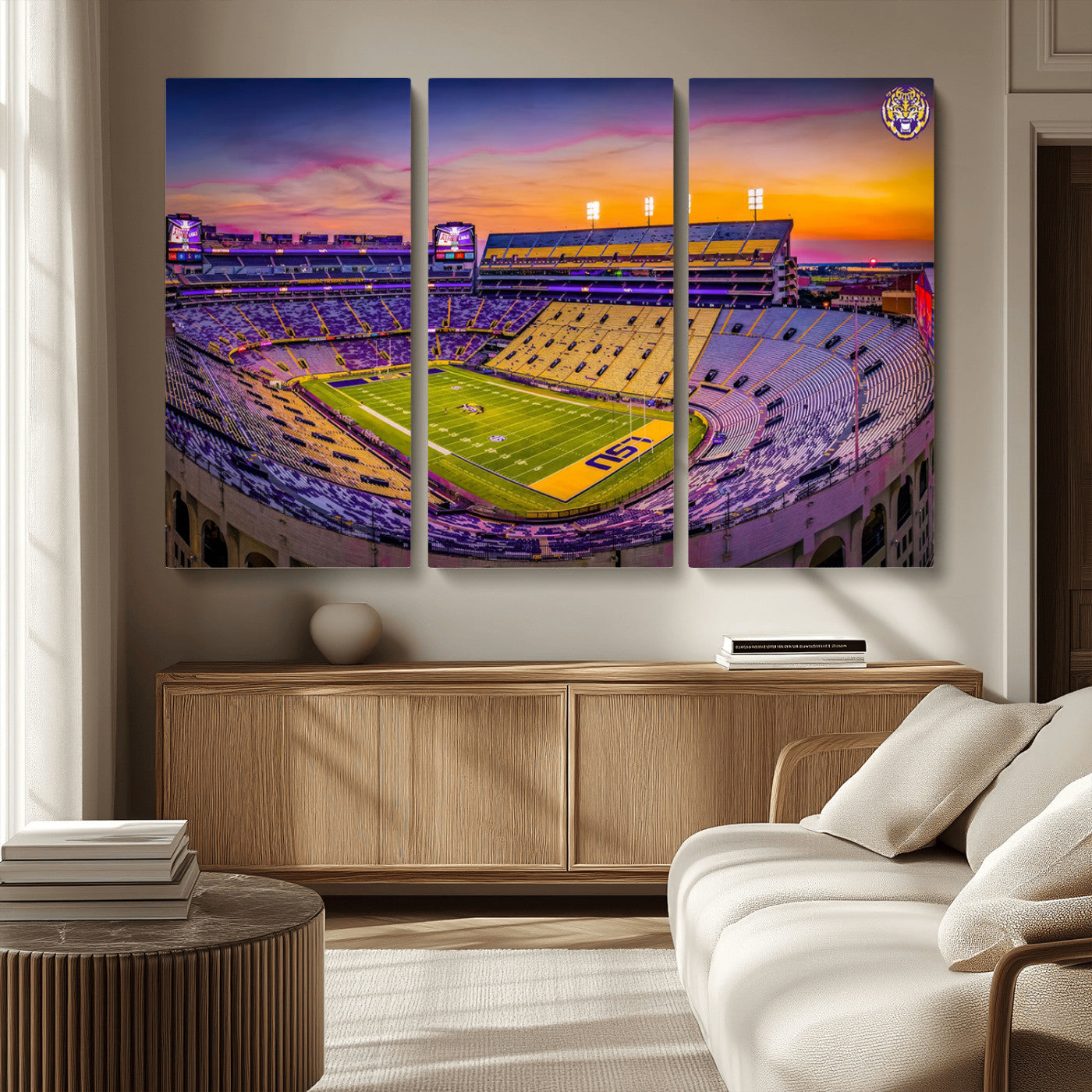93538-MGV-CV-36X24-The Louisiana State University Tigers Football Team Print - Baton Rouge Tiger Stadium Wall Art