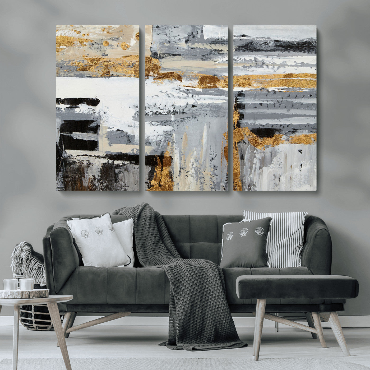 43177-MGV-CV-36X24-Abstract Painting Canvas Wall Art Print Paint Drip Art Brush Strokes Gray Artwork
