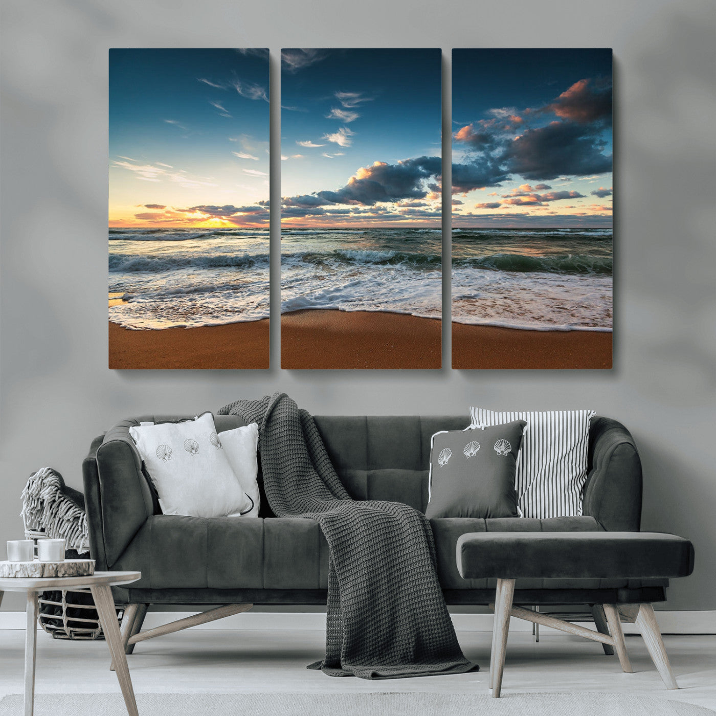 -Ocean Beach Wall Art Canvas Print Sunset Artwork Print Coastal Wall Art