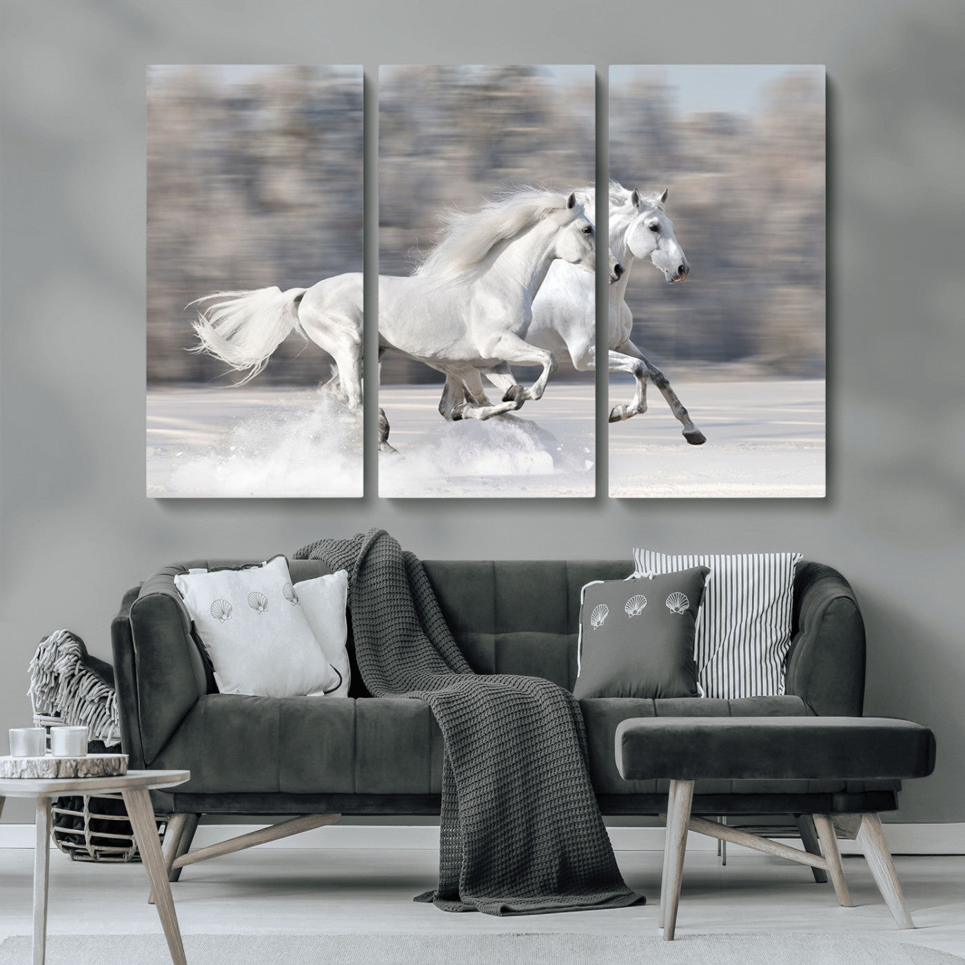 -The White Horses Wall Art, Framed White Horses Wall Art Canvas Print
