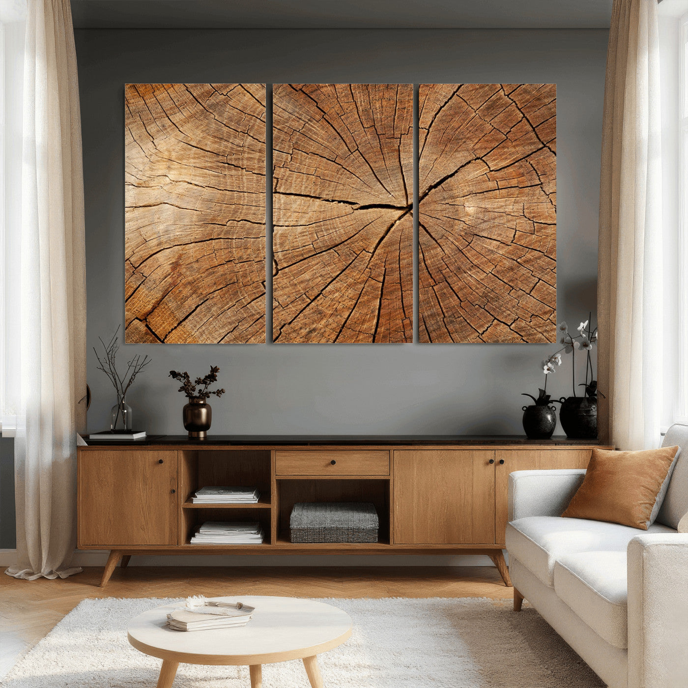 61710-MGV-CV-36X24 - Tree Ring Canvas Art, Rustic Wood Grain Wall Art, Tree Slice Decor for Modern Homes, Giclee