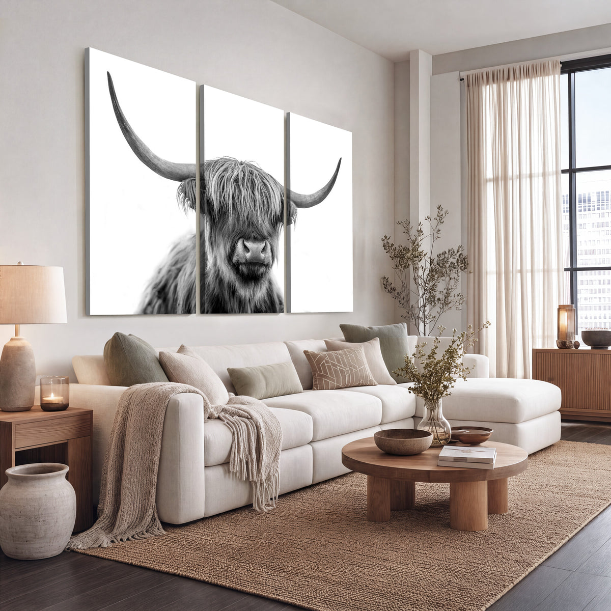 75503-_Poster-30x20 - Scottish Highland Cow Cattle Art Print Wall Art Canvas Print for Farmhouse Decor, Framed Scottish