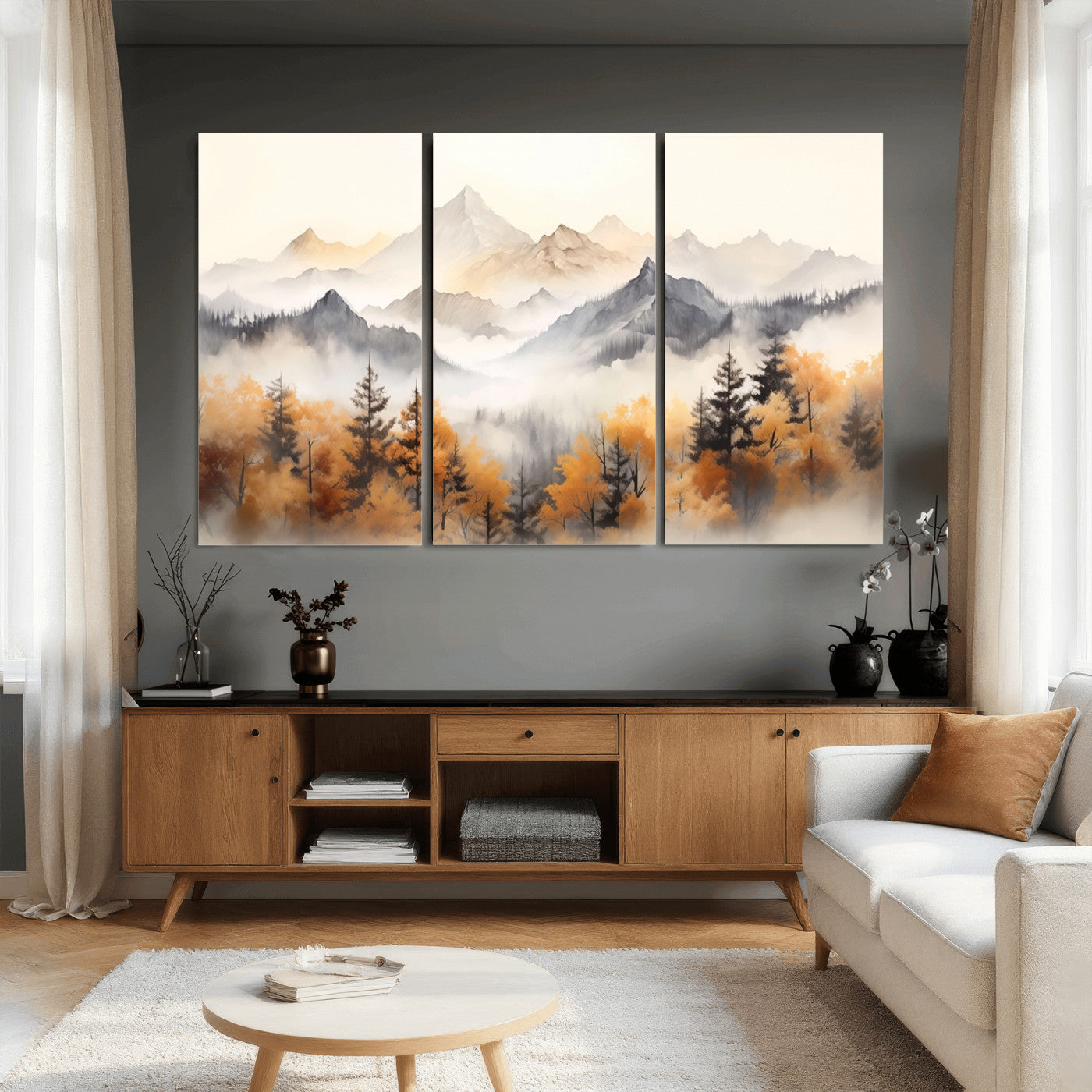 70049-MGV-CV-36X24 - Abstract Mountain Wall Art | Misty Mountain Forest and Mountains Canvas Print for Living Room,