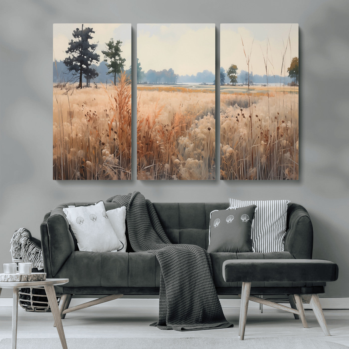 98822-MGV-CV-36X24-Golden Fields Canvas Wall Art Print – Serene Landscape of Nature’s Tranquility in Minimalist Modern