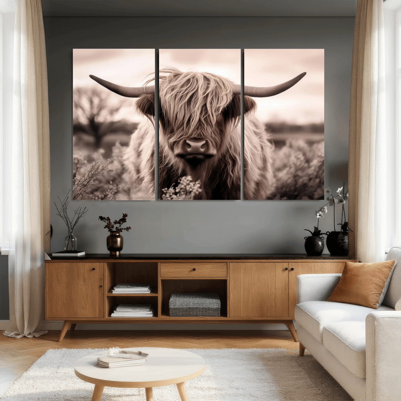 55903-MGV-CV-36X24 - Scottish Cow Longhorn Wall Art Canvas Print