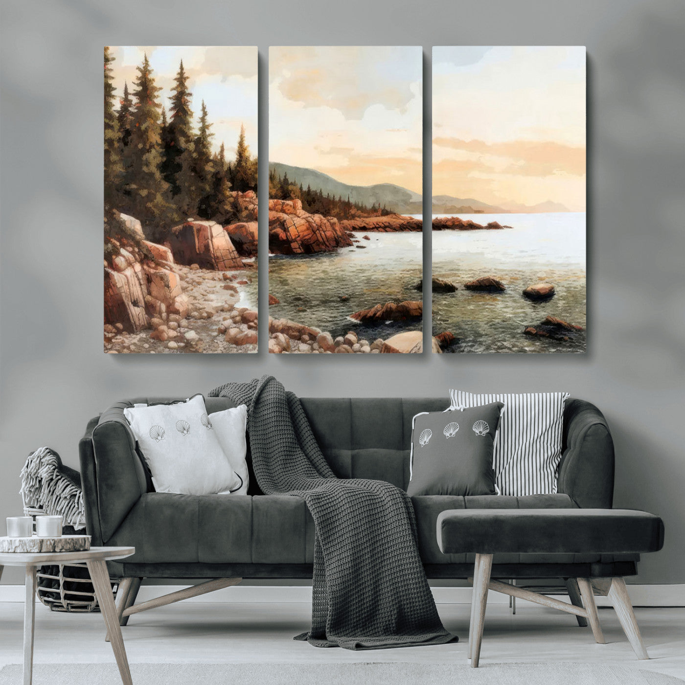 77145-MGV-CV-36X24-Serene Coastal View of Acadia National Park Wall Art - Stunning 3-Panel Wall Art Canvas Print,