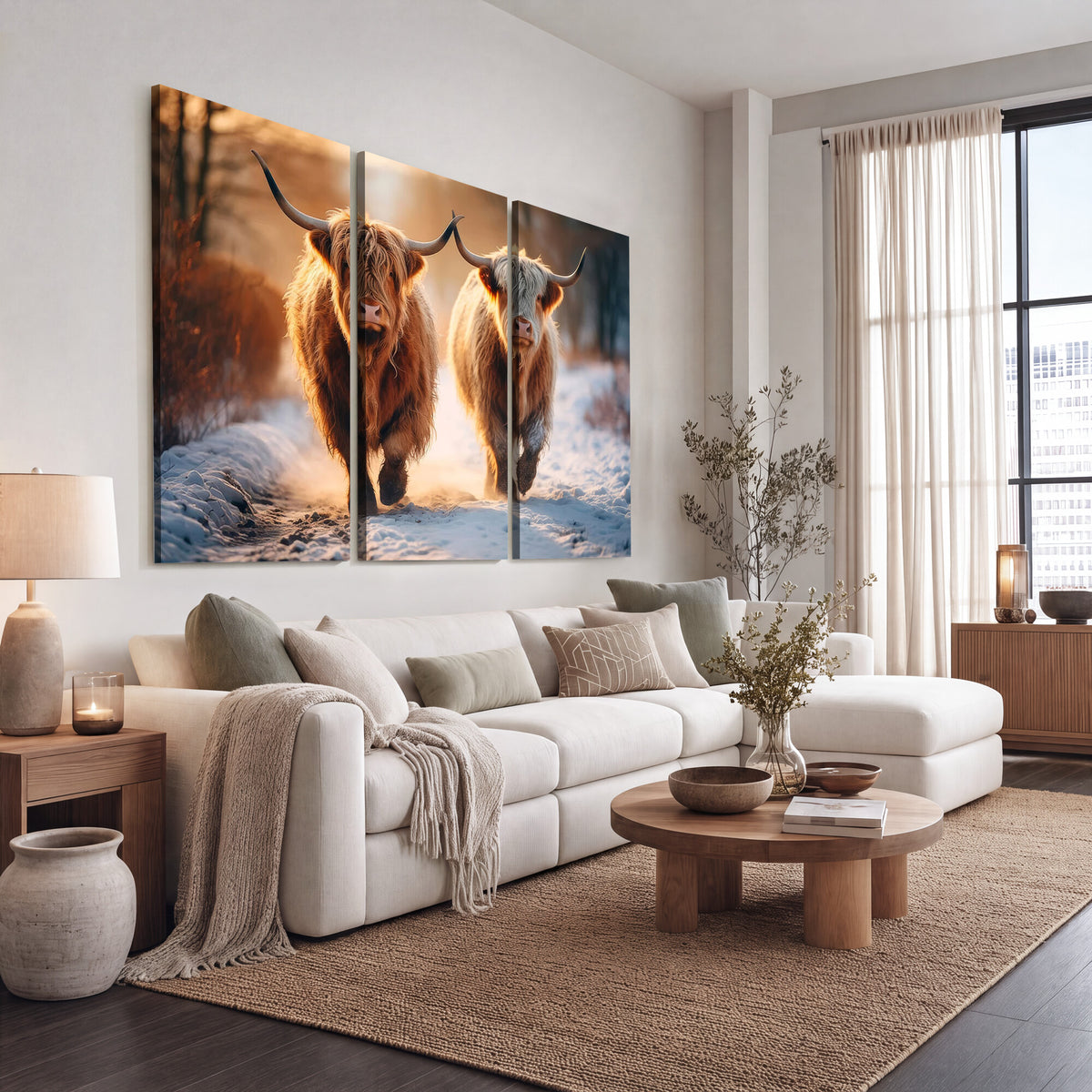 94810-_Poster-30x20 - Scottish Highland Cow Horn Farm Wall Art Canvas Print