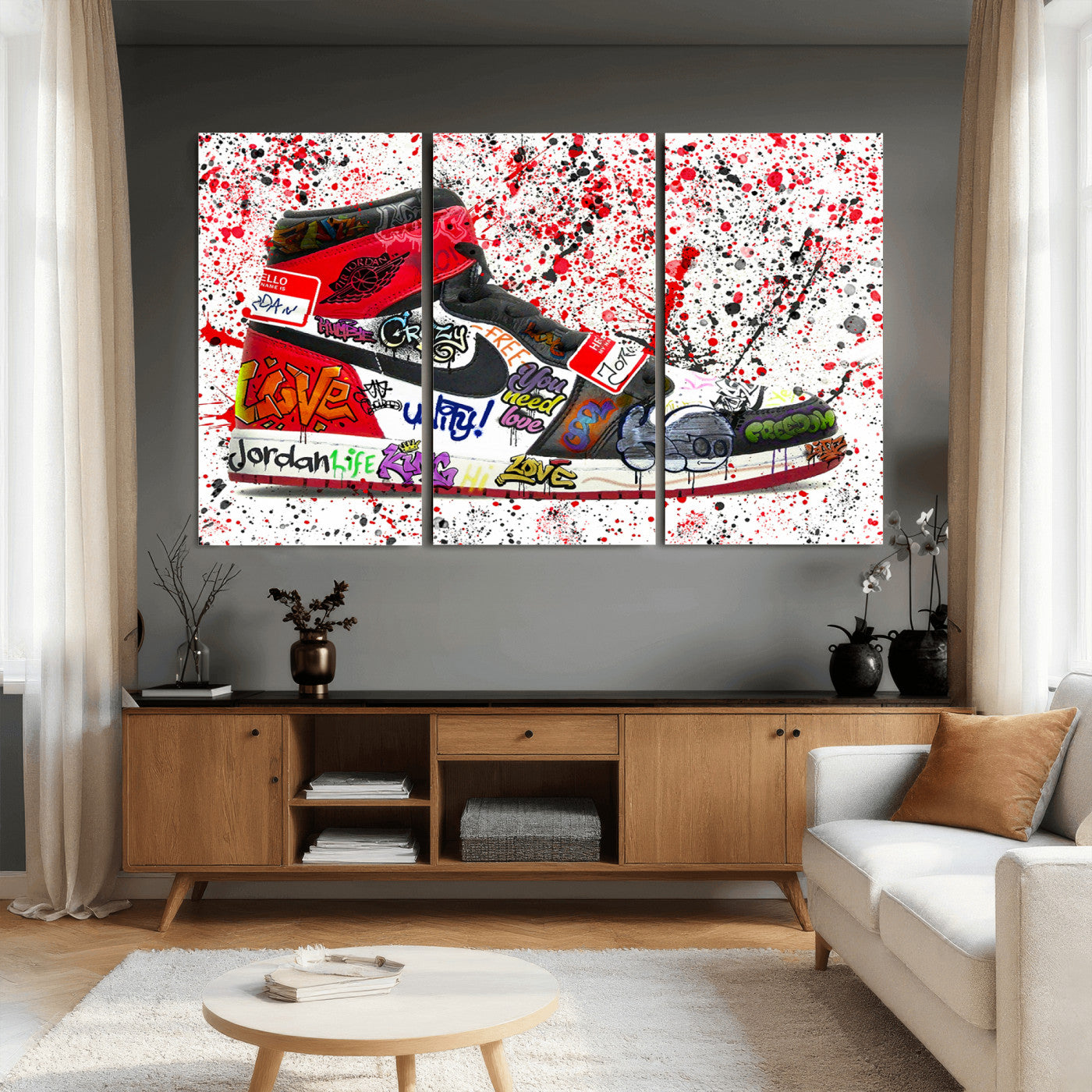 38836-MGV-CV-36X24 - Jordan Shoes Graffiti Wall Art Canvas Print- Jordan Graffiti Canvas Wall Art - Framed Perfect for