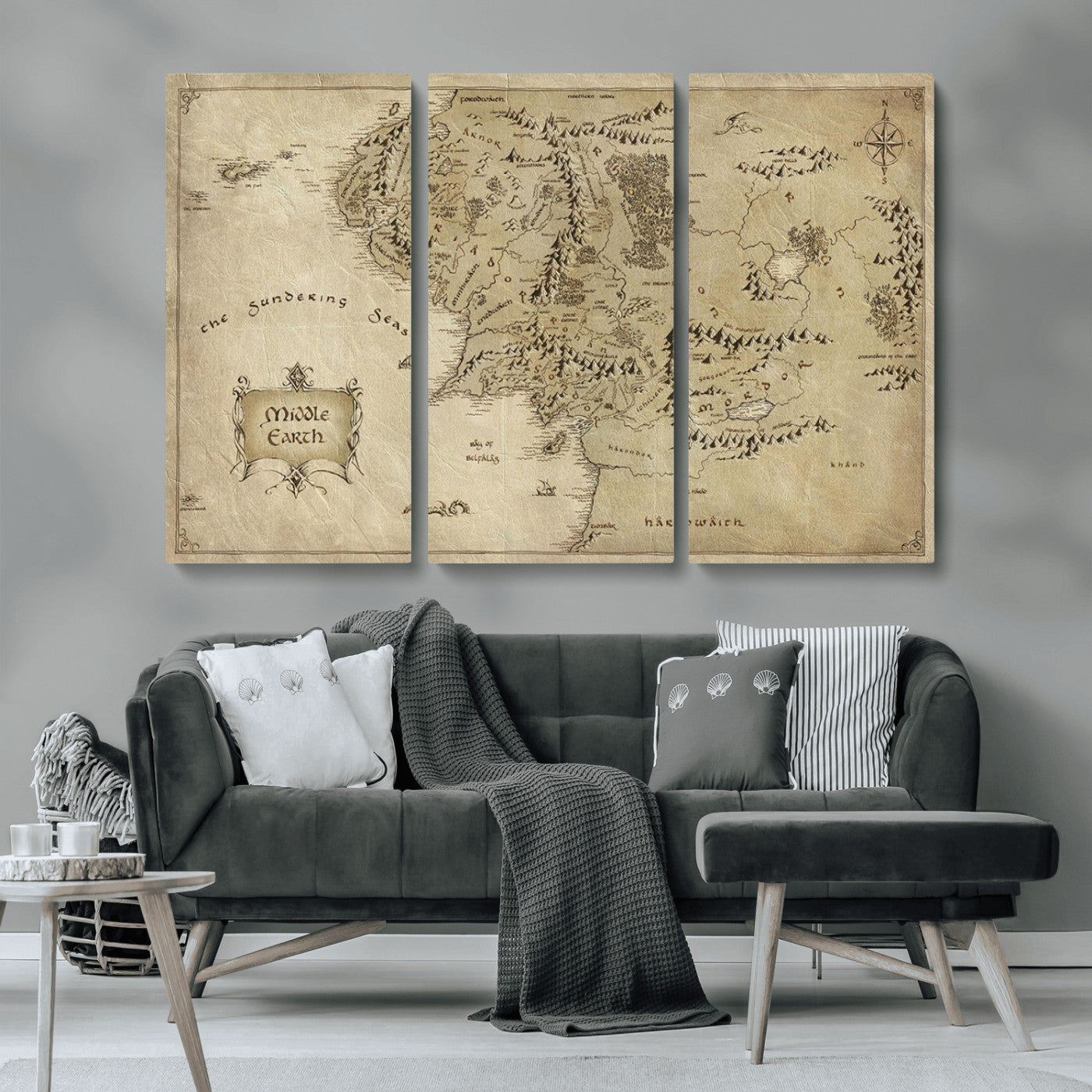 21784-MGV-CV-36X24-Vintage Middle Earth Map Wall Art Canvas – Lord of the Rings Inspired Framed Map Print, Classic Fantasy Decor for Home, Office