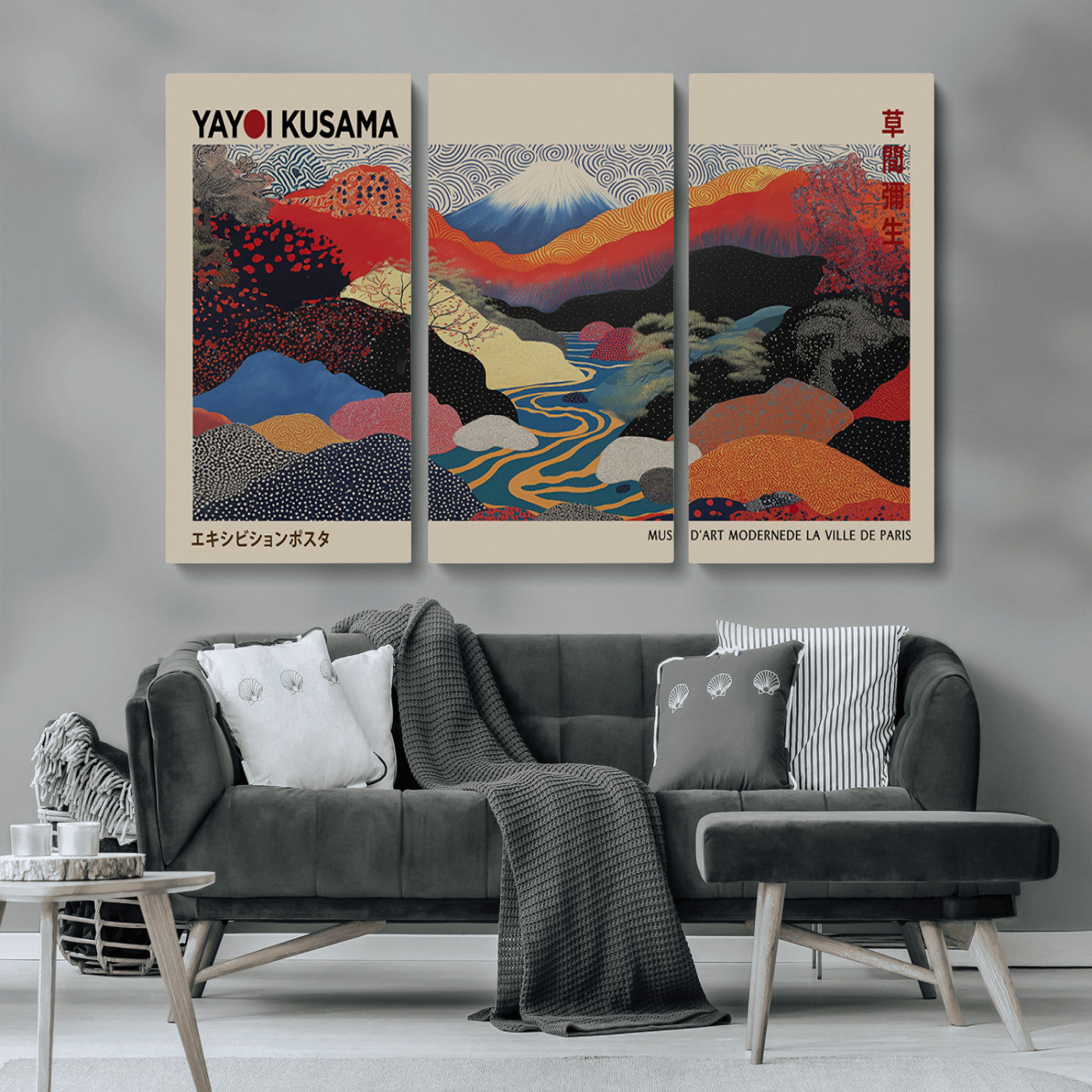 -Yayoi Kusama Wall Art – Framed Japanese Abstract Art Print, Modern Wabi Sabi Inspired Canvas for Living Room, Office, or Gallery Decor