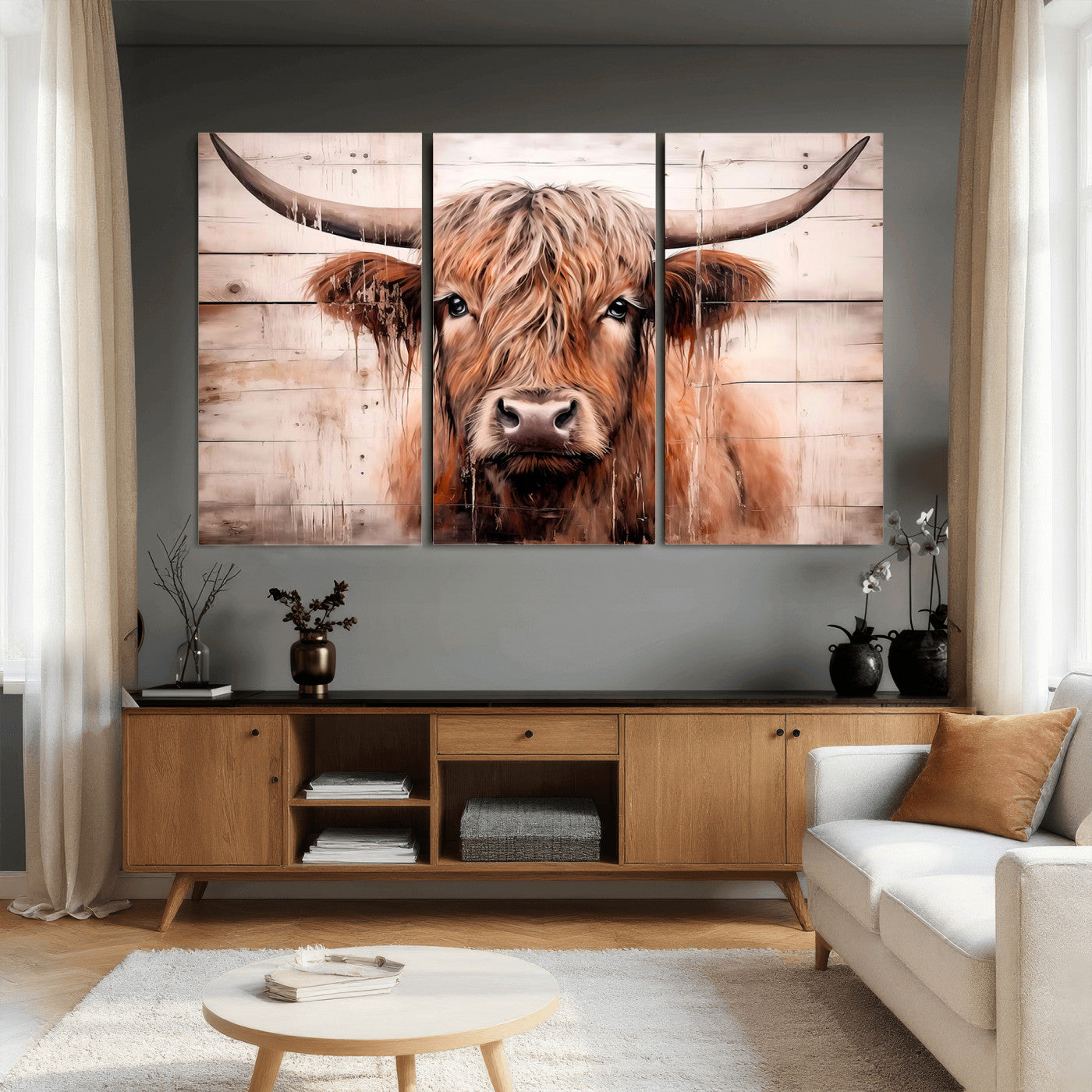 93730-MGV-CV-36X24 - Vintage Scottish Highland Cow Cattle Art Print Farmhouse Wall Art Canvas Print
