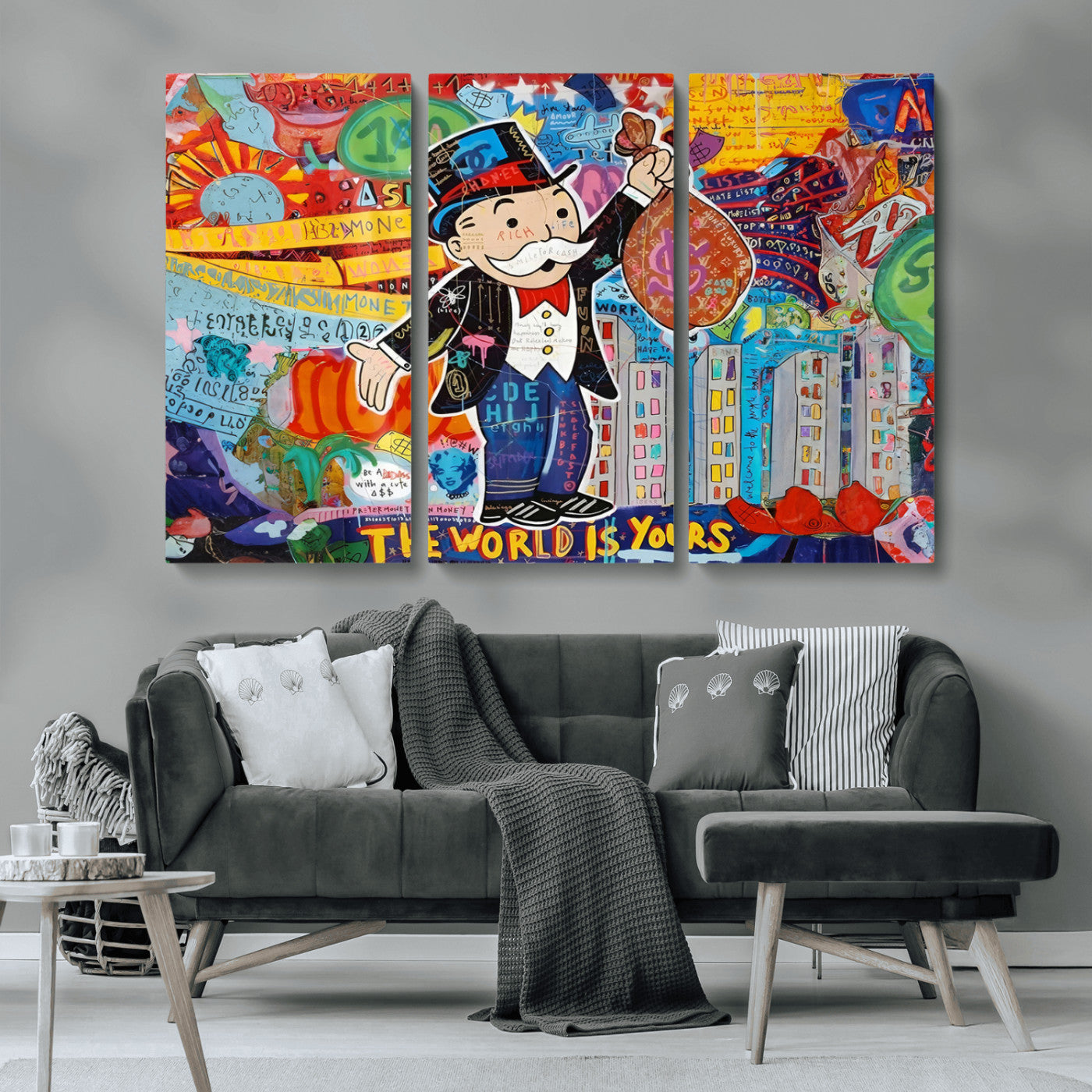 96320-MGV-CV-36X24-Pop Art Monopoly Man Canvas Wall Art Print - Bold and Colorful Street Art-Inspired Decor for Living