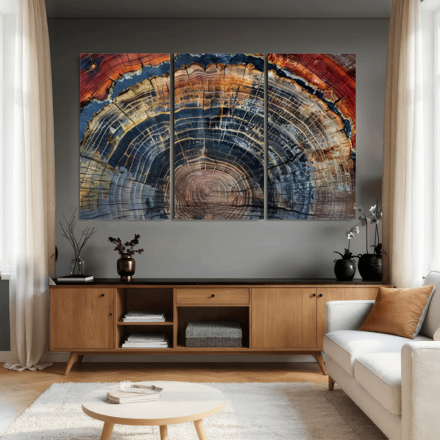 63519-MGV-CV-36X24 - Abstract Tree Ring Wall Art Canvas Print – Colorful Framed Minimalist Nature Tree Rings Home Artwork for Home and Office Decor