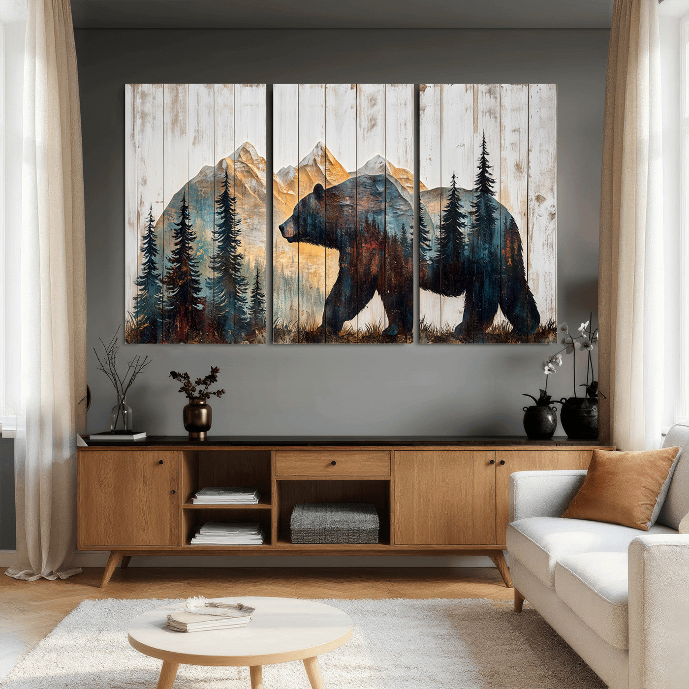 90077-MGV-CV-36X24 - Rustic Bear Wall Art - Grizzly 399 Bear Wall Art - Mountain Wood Canvas Wall Art - Nature Theme