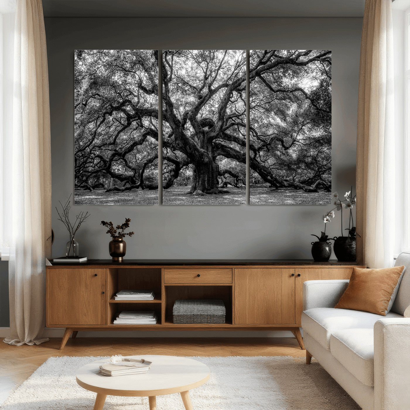 132944706-MGV-CV-36X24 - Black and White Old Angel Oak Tree Wall Art Canvas Print