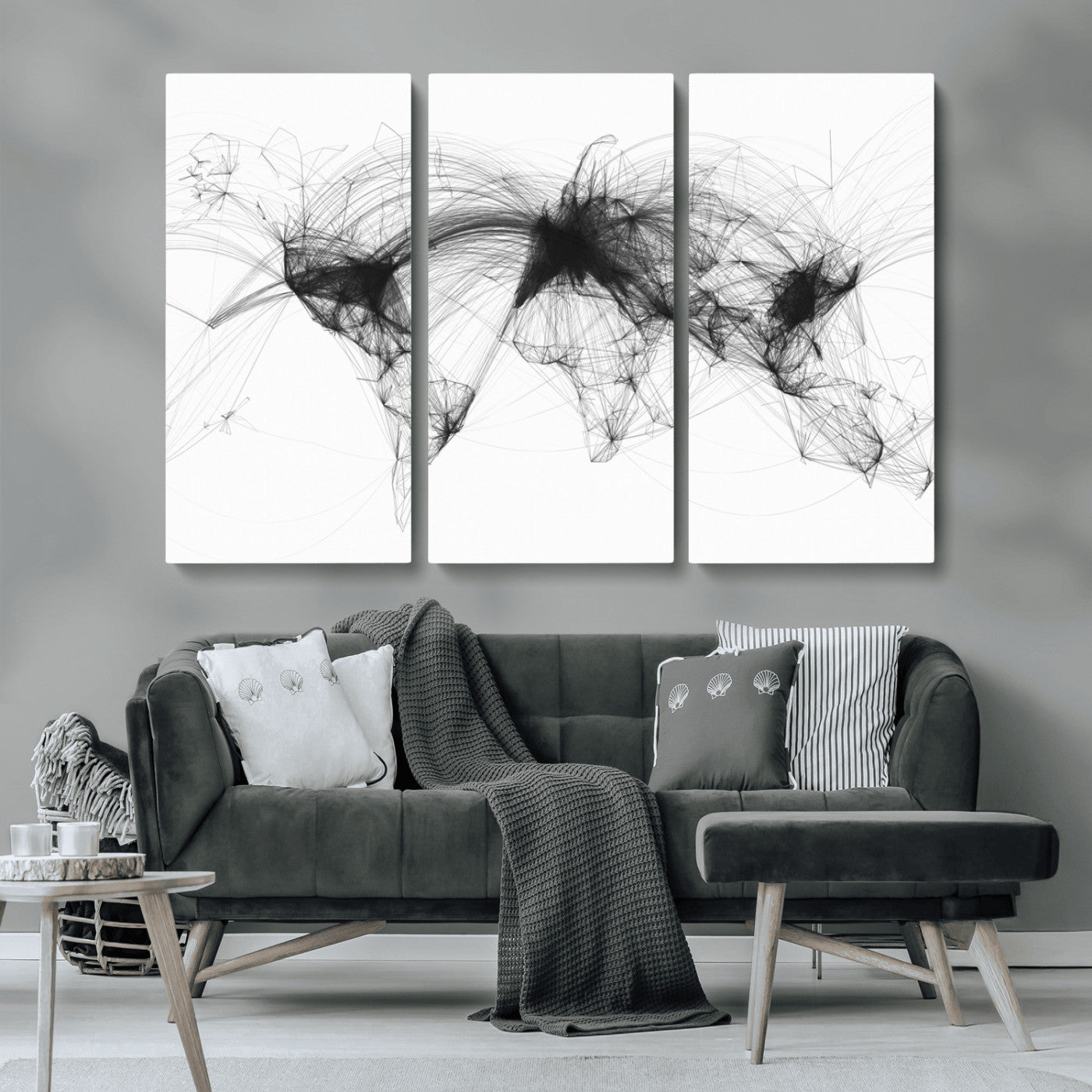 Black-Flight-Routes-MGV-CV-36X24-Flight Routes Air Traffic Map Canvas Wall Art - Framed - Ready to Hang
