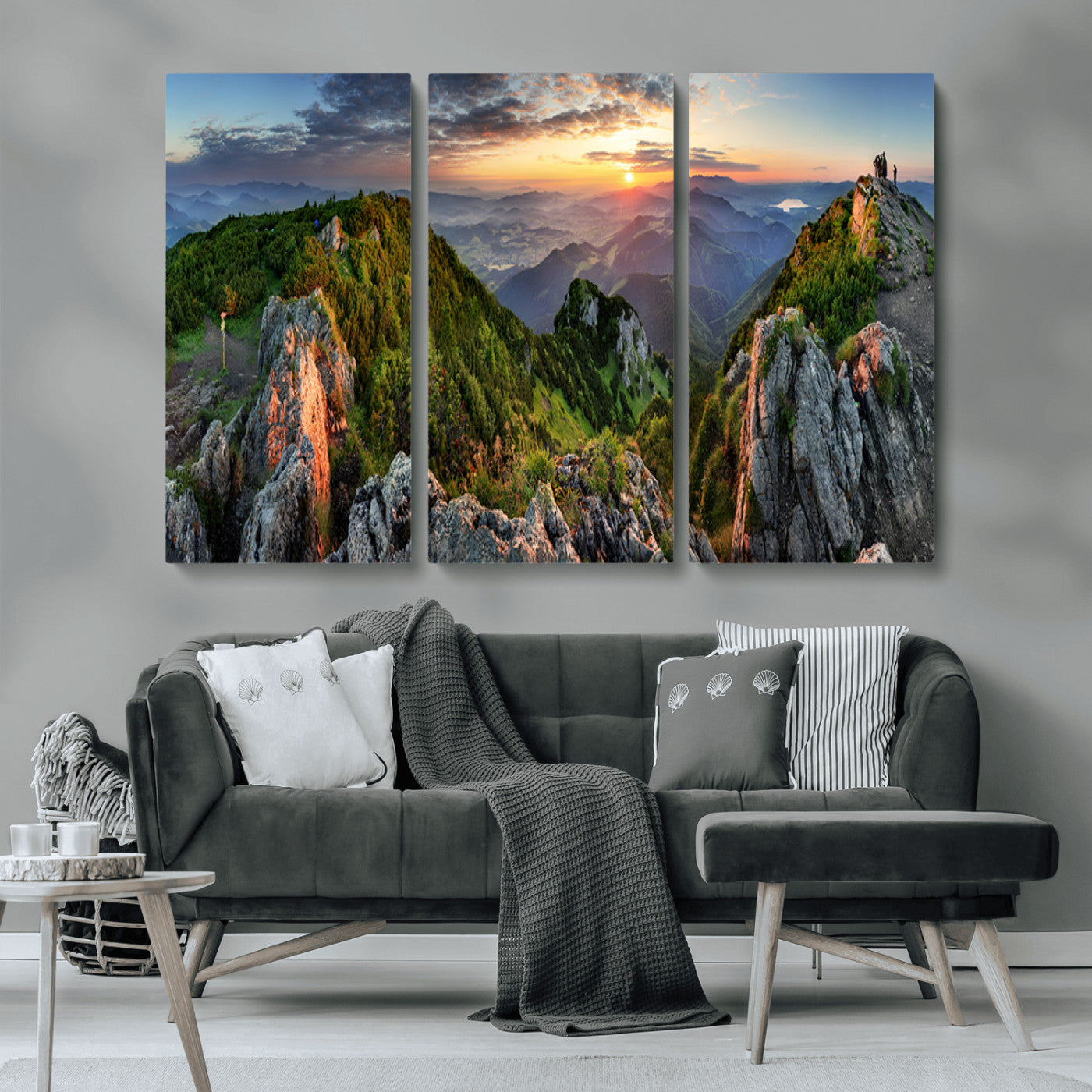-Mountain Sunset Panoramic Canvas Print – Scenic Wilderness Landscape, Majestic Summit , Multi-Panel