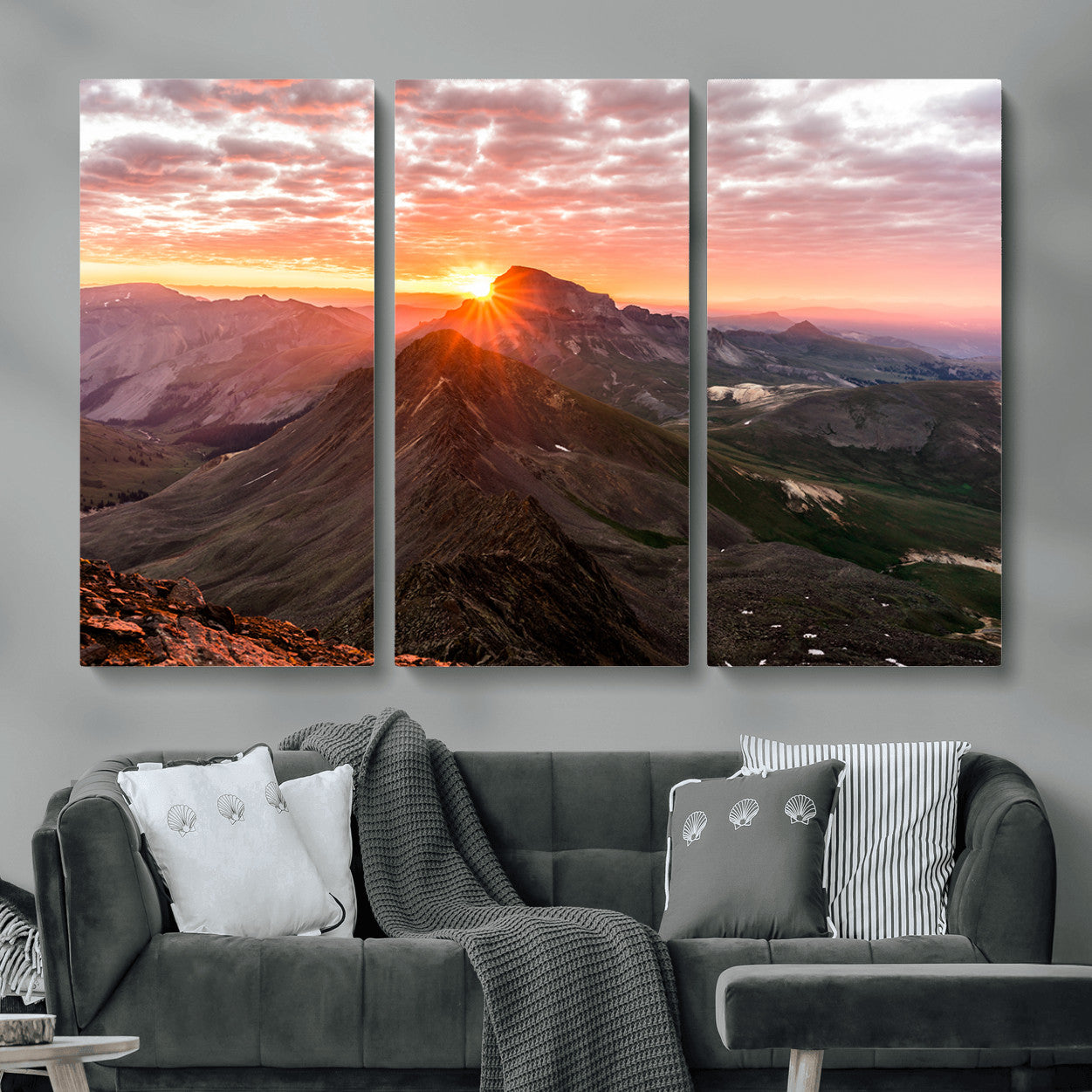 MGV-CV-48X32-3P - Majestic Sunrise Wall Art – Canvas Print of Rugged Mountain Peaks, Vibrant Sky, Serene Landscape, Nature Decor for Home or Office