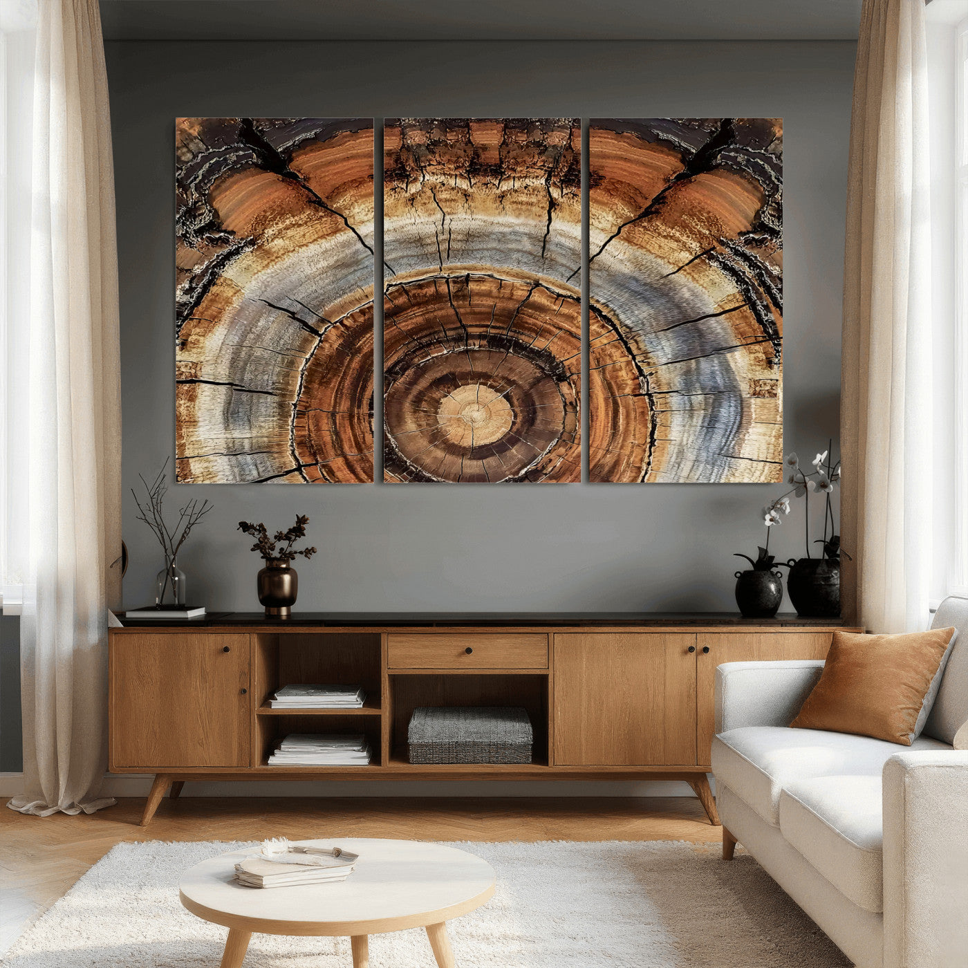 15184146-MGV-CV-36X24 - Tree Rings Wall Art Canvas Print, Framed Wood Texture Art Picture Print, Rustic Pattern Perfect Rustic Organic Decor Artwork