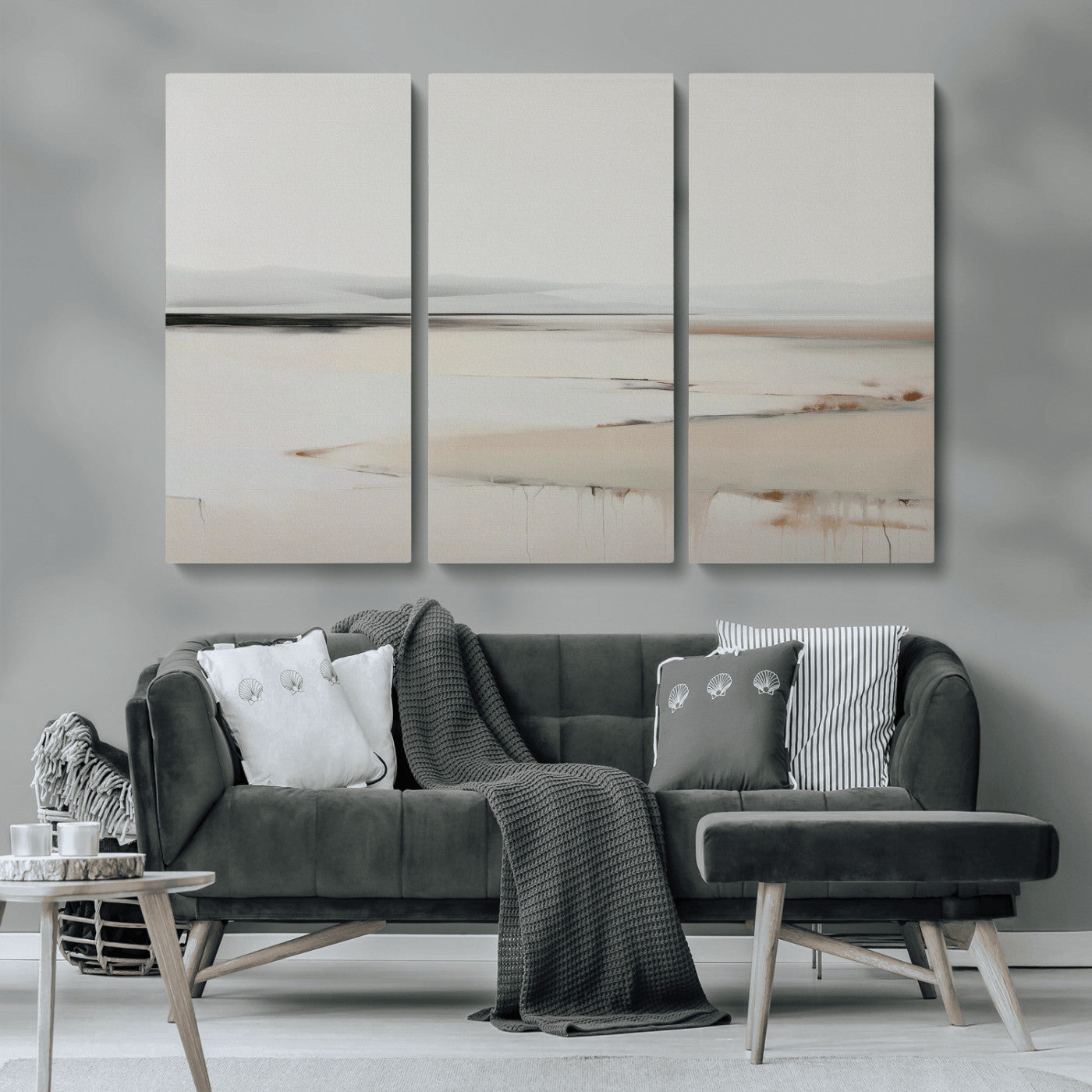 89410095-MGV-CV-36X24-Minimalist Landscape Wall Art Canvas Print – Framed Soft Horizon Abstract Seascape Earthy Tones Artwork for Home Office
