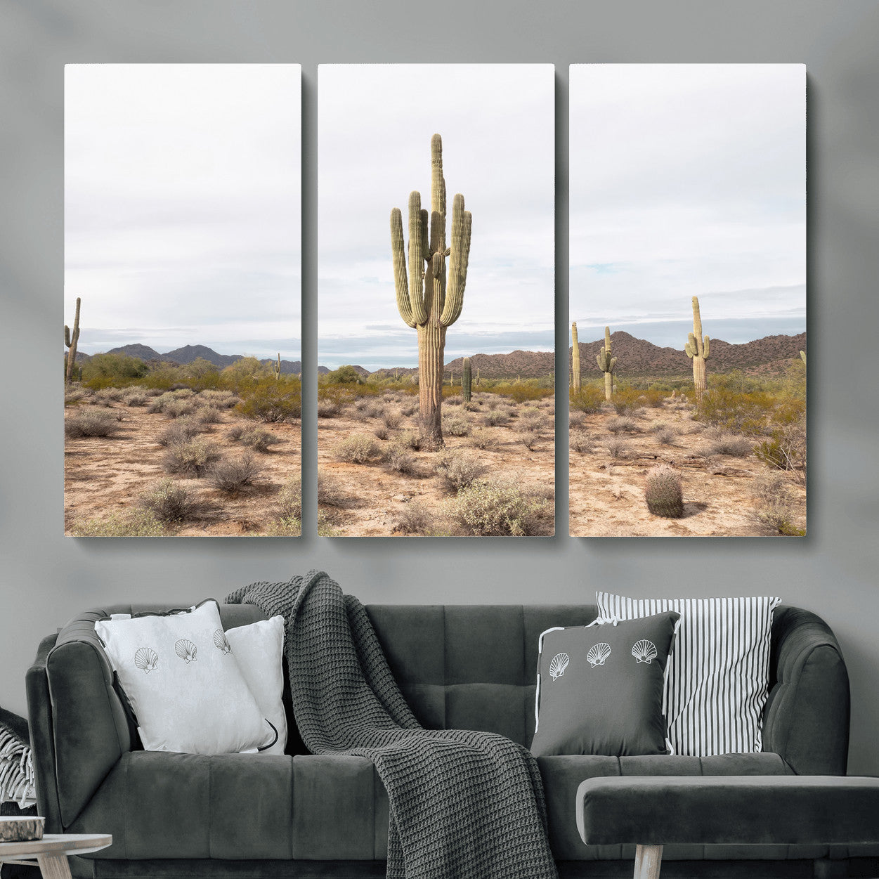 MGV-CV-48X32-3P - Saguaro Cactus Wall Art Canvas Print, Framed Desert Cactus Art Picture Print, Earthy Desert Perfect Southwestern Boho Decor Artwork