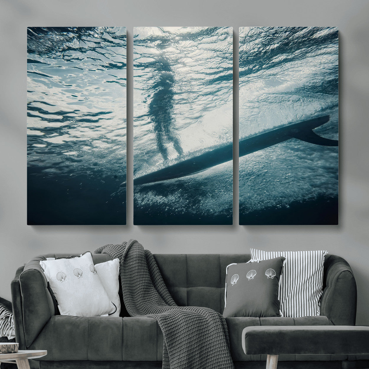 MGV-CV-48X32-3P - Submerged Surf Wall Art Canvas Print, Framed Underwater Perspective Art Picture Print, Ocean Surf Perfect Coastal Adventure Decor Artwork