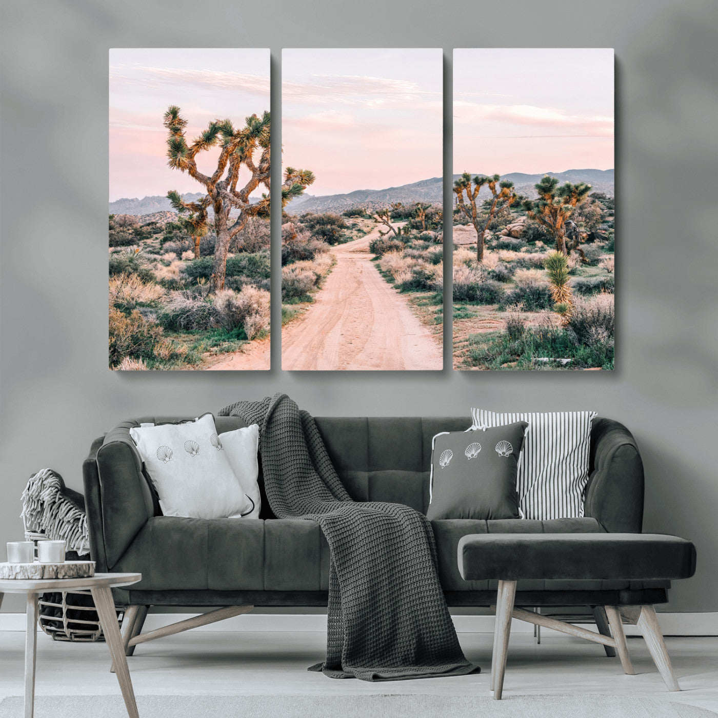 MGV-CV-48X32-3P - Desert Trail Wall Art – Canvas Print of Joshua Trees & Sunset Glow, Sandy Path Wilderness, Scenic Nature Escape Decor for Living Room, Office or Bedroom