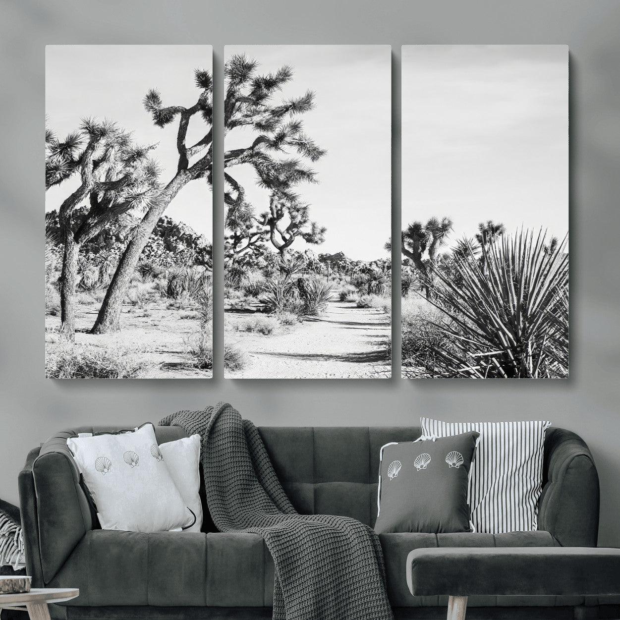 MGV-CV-48X32-3P - Joshua Tree Desert Wall Art – Black & White Canvas Print of Desert Landscape, Nature Serenity Decor for Guest Room, Office or Living Room
