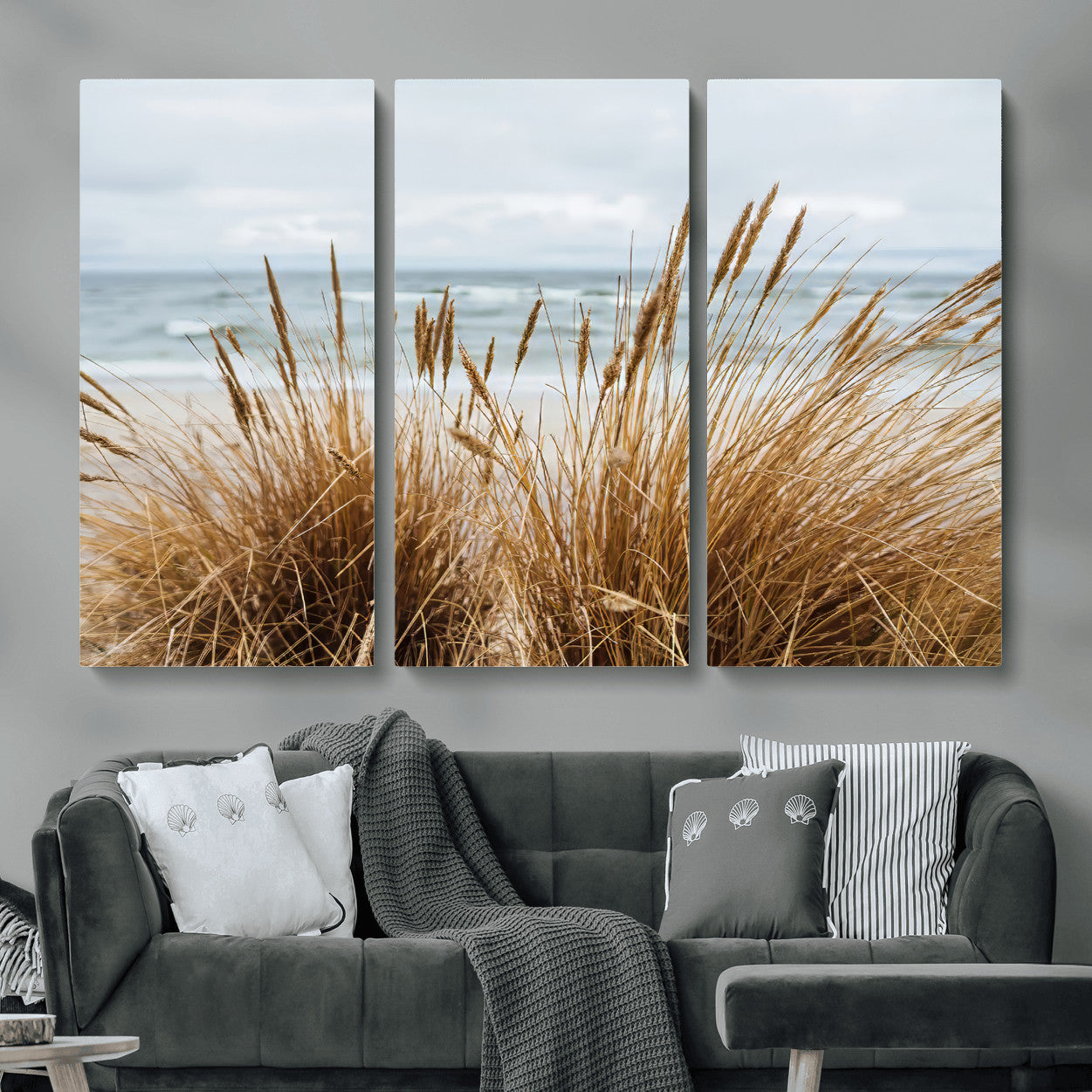 14270839-MGV-CV-36X24-Beach Grass Wall Art – Framed Coastal Dunes Canvas Artwork, Minimal Seaside Design, Modern Coastal Decor for Home, Office