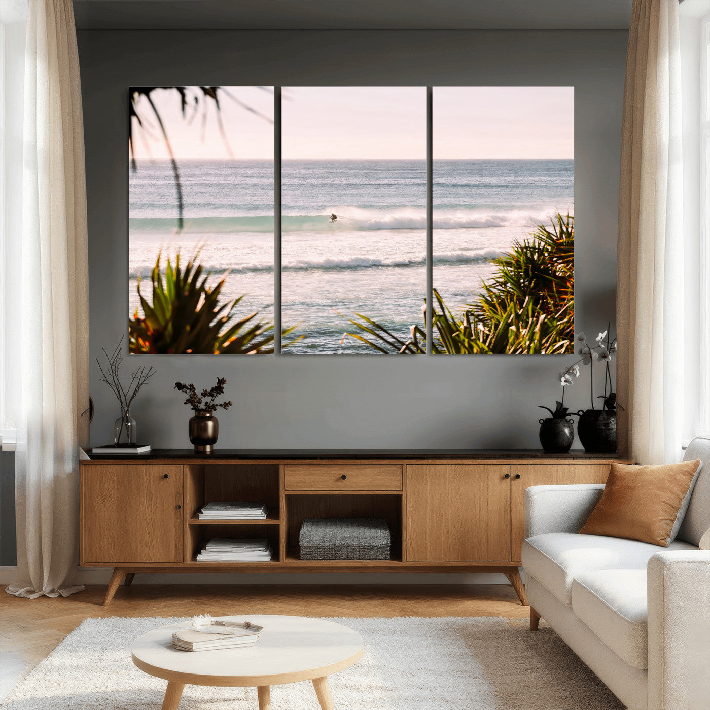 23287092-MGV-CV-36X24 - Ocean Surfer Wall Art Canvas Print | Framed Coastal Surf Art Picture Tropical Beach Artwork for Home Office