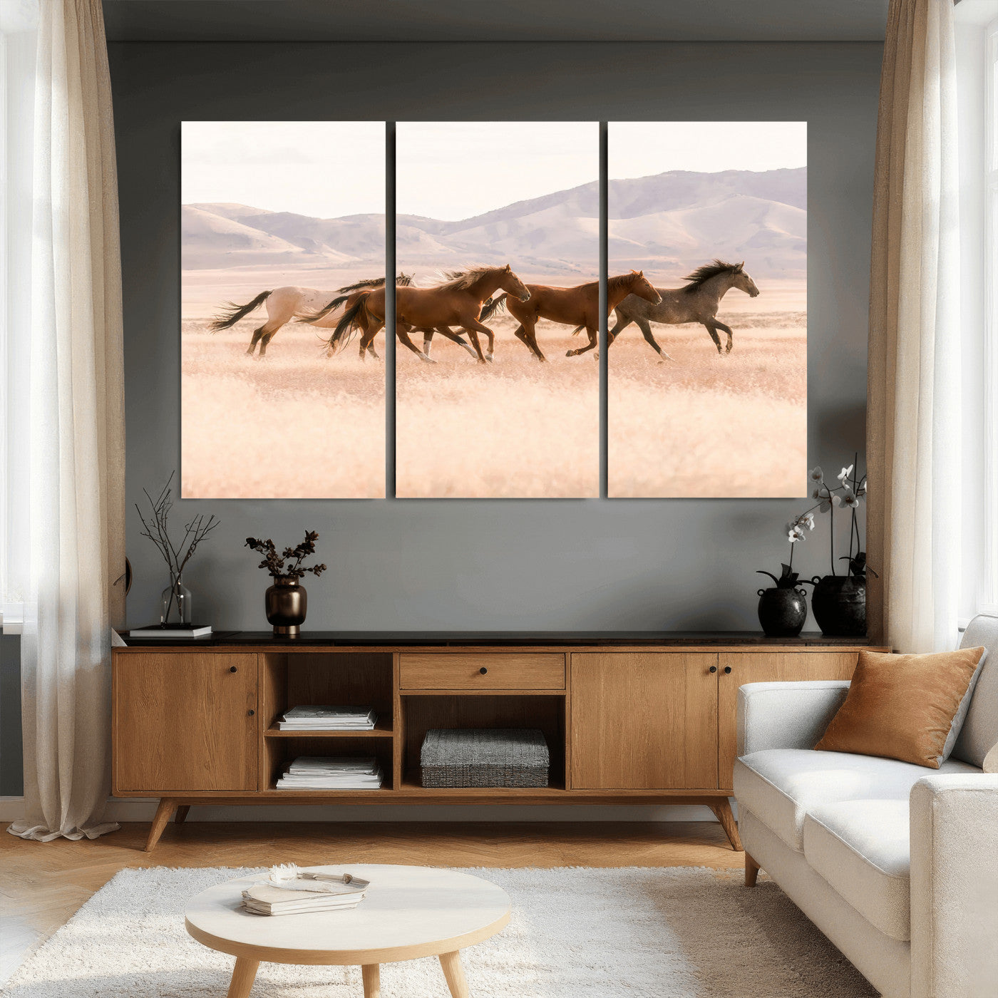 HORSESH-MGV-CV-36X24 - Wild Horses Wall Art – Running Freedom Canvas Print, Graceful Movement, Outdoor Landscape, Nature’s Power and Spirit, Home or Office Decor