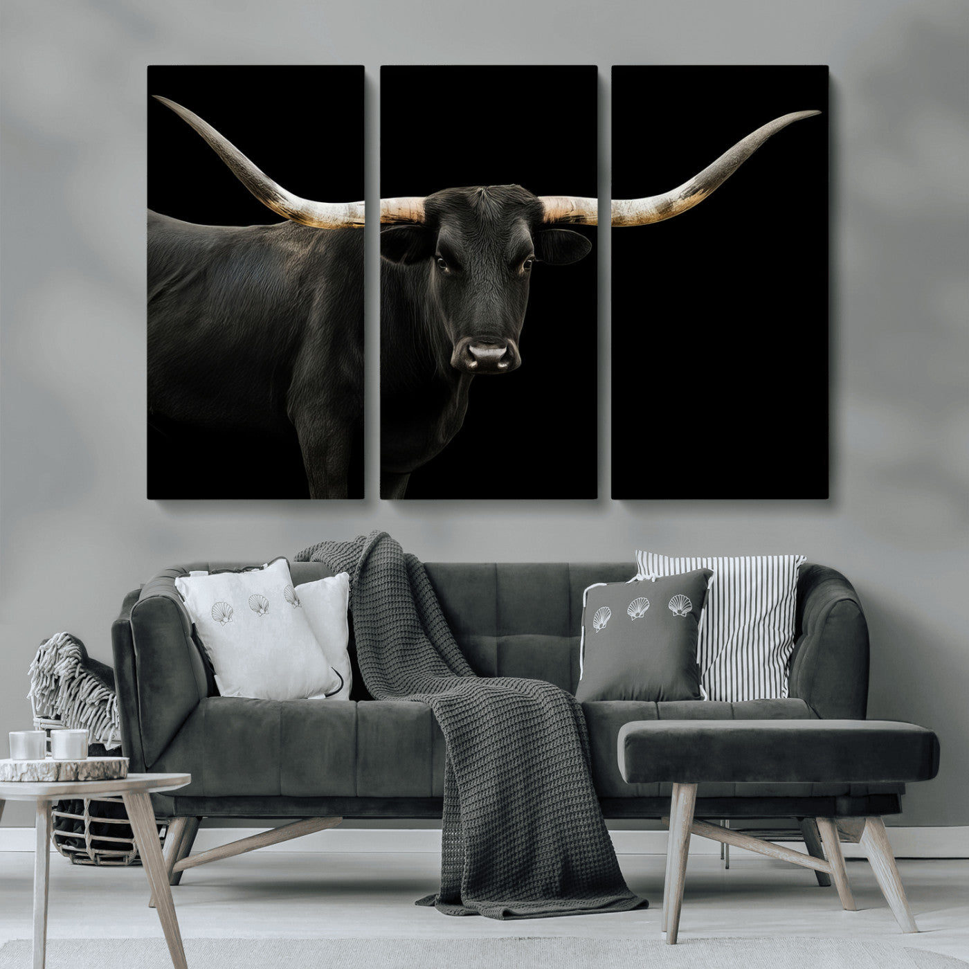 99448328-MGV-CV-36X24-Longhorn Cattle Wall Art Canvas Print – Framed Texas Ranch Scene with Western Cow Artwork for Home, Office, Living Room