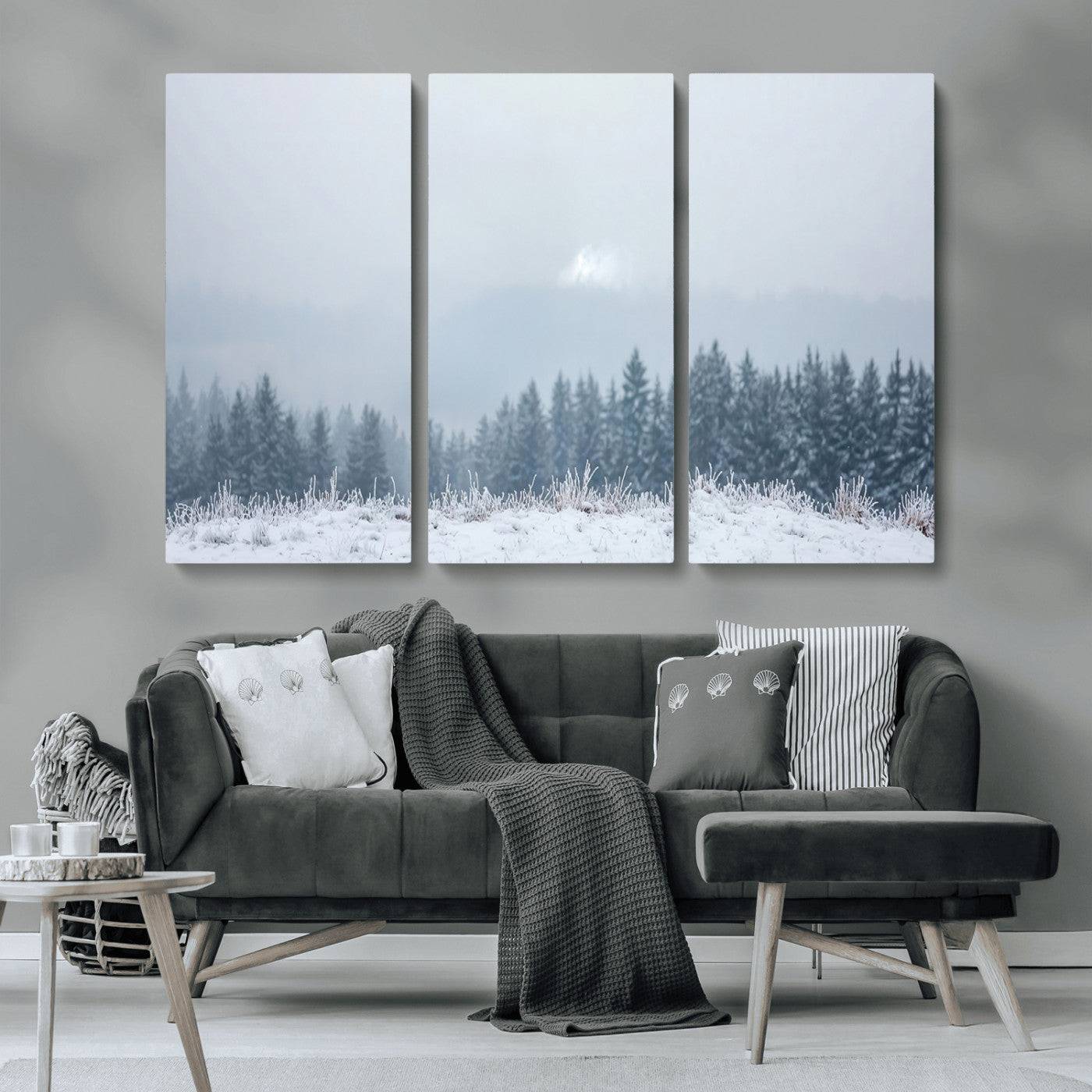 33033082-MGV-CV-36X24-Winter Forest Wall Art Canvas Print – Framed Snowy Landscape Art Picture Misty Tree Scene Artwork for Home Office