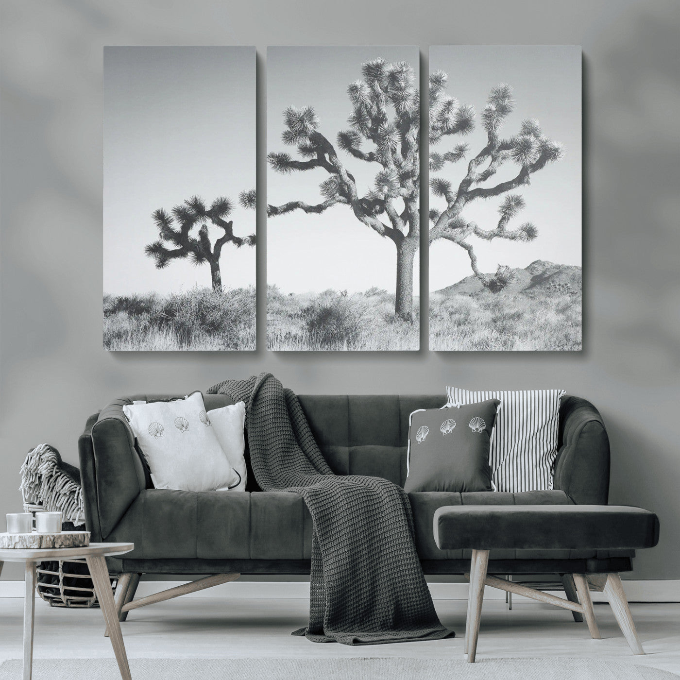 58647785-MGV-CV-36X24-Joshua Trees Wall Art Canvas Print – Framed Black White Desert Landscape Dry Grass Hills Tranquil Artwork for Home Office