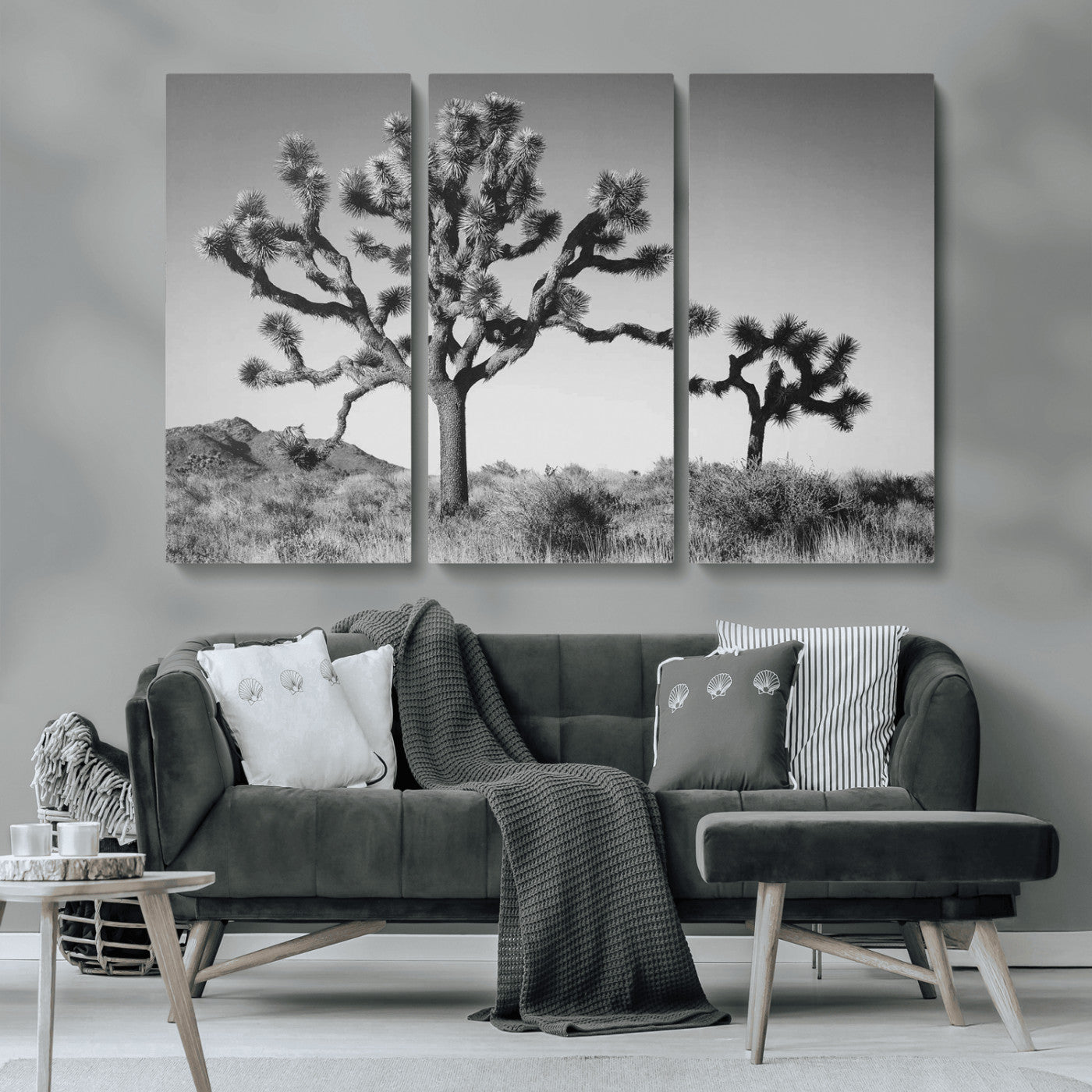 93692513-MGV-CV-36X24-Joshua Tree Wall Art Canvas Print – Framed Monochrome Desert Minimalist Nature Scene Southwestern Artwork for Home Office