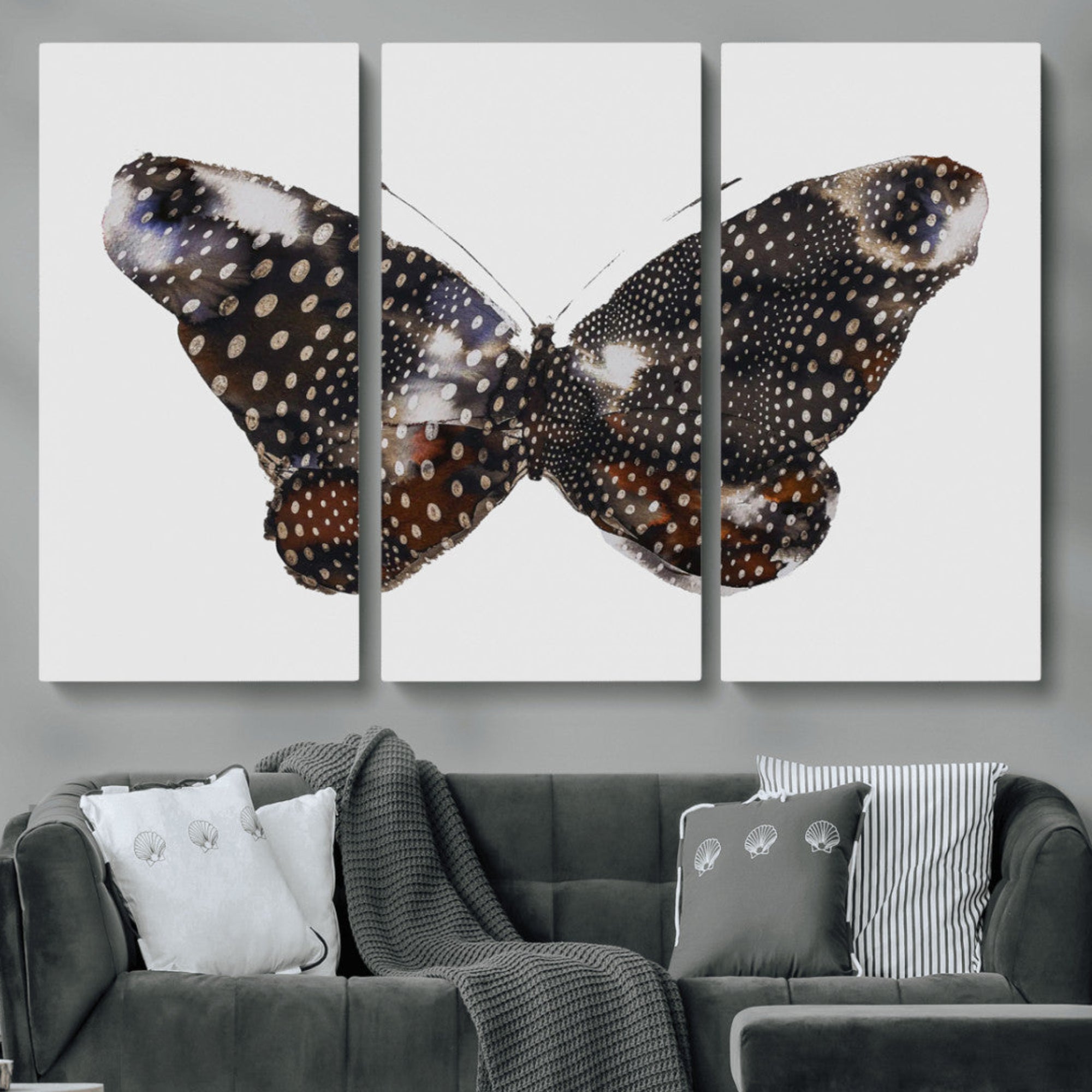 99831147-MGV-CV-36X24-Spotted Butterfly Wall Art Canvas Print – Framed Neutral Insect Earthy Wing Pattern Modern Rustic Nature Artwork for Home Office