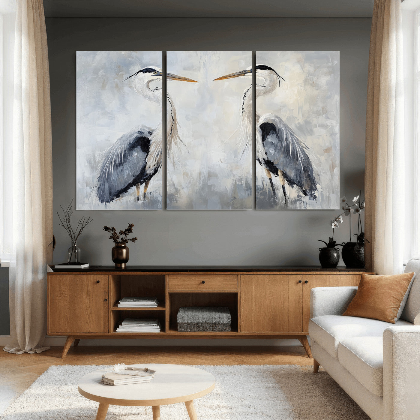 90806932-MGV-CV-36X24 - Heron Wall Art Wall Art Canvas Print, Framed Bird Canvas Decor Art Picture Print, Nature Inspired Perfect Coastal Minimalist Decor Artwork