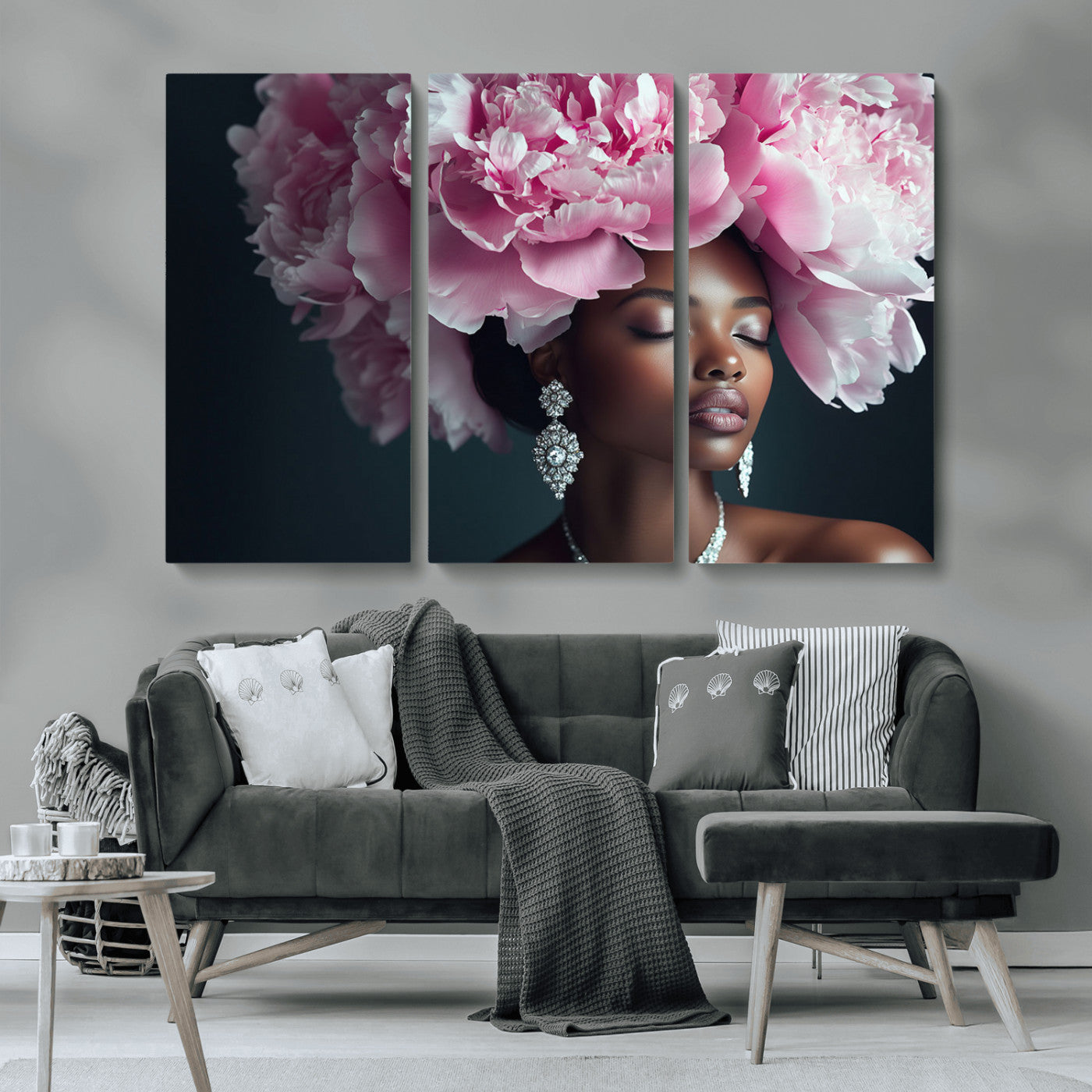 -Black Beauty Petal Crown Wall Art Canvas Print – Floral Petal Headpiece Elegant Design, Petal Inspired Artwork for Home, Office