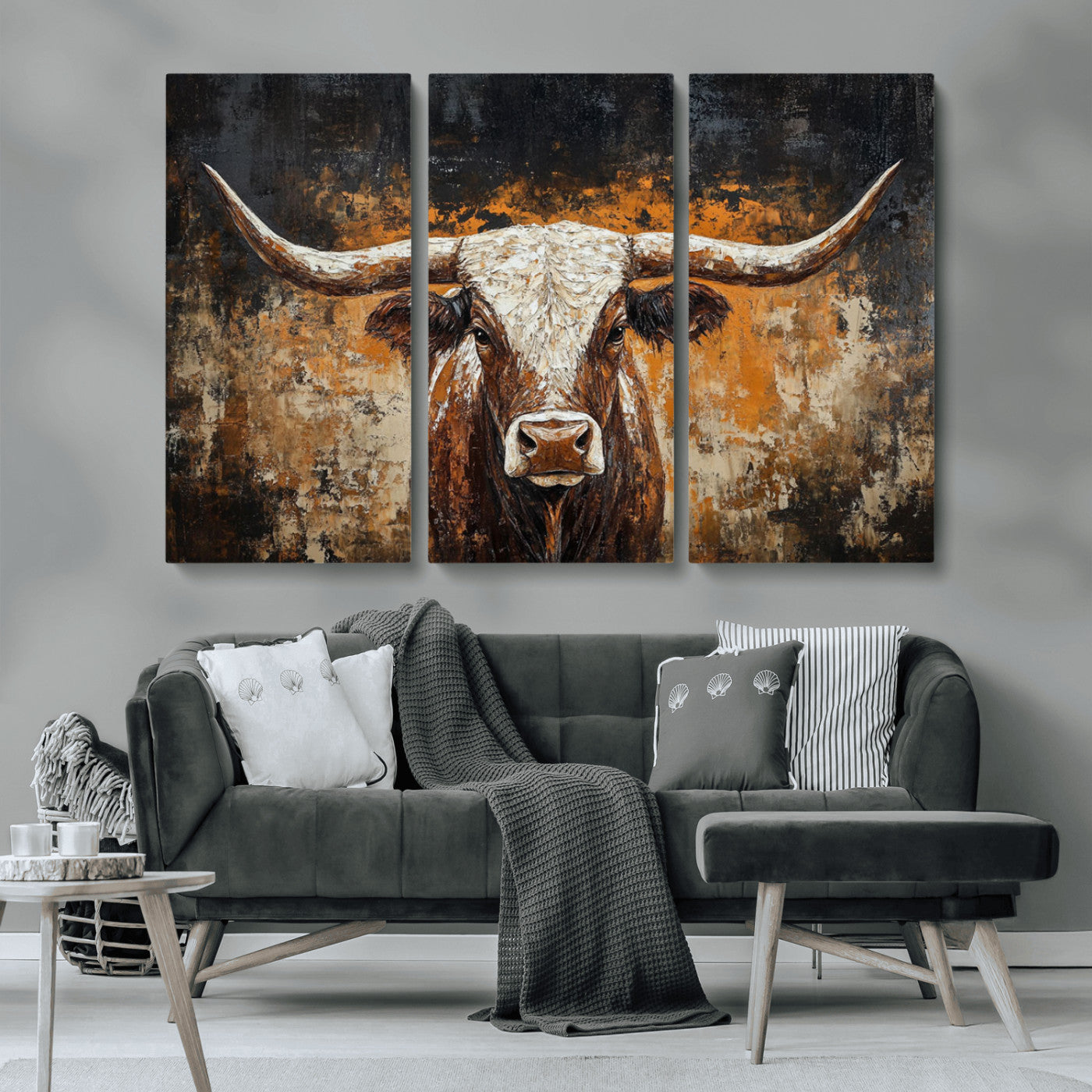 25265572-MGV-CV-36X24-Rustic Longhorn Bull Wall Art Canvas Print – Vintage Western Cattle Scene, Texas Steer Artwork for Home, Office