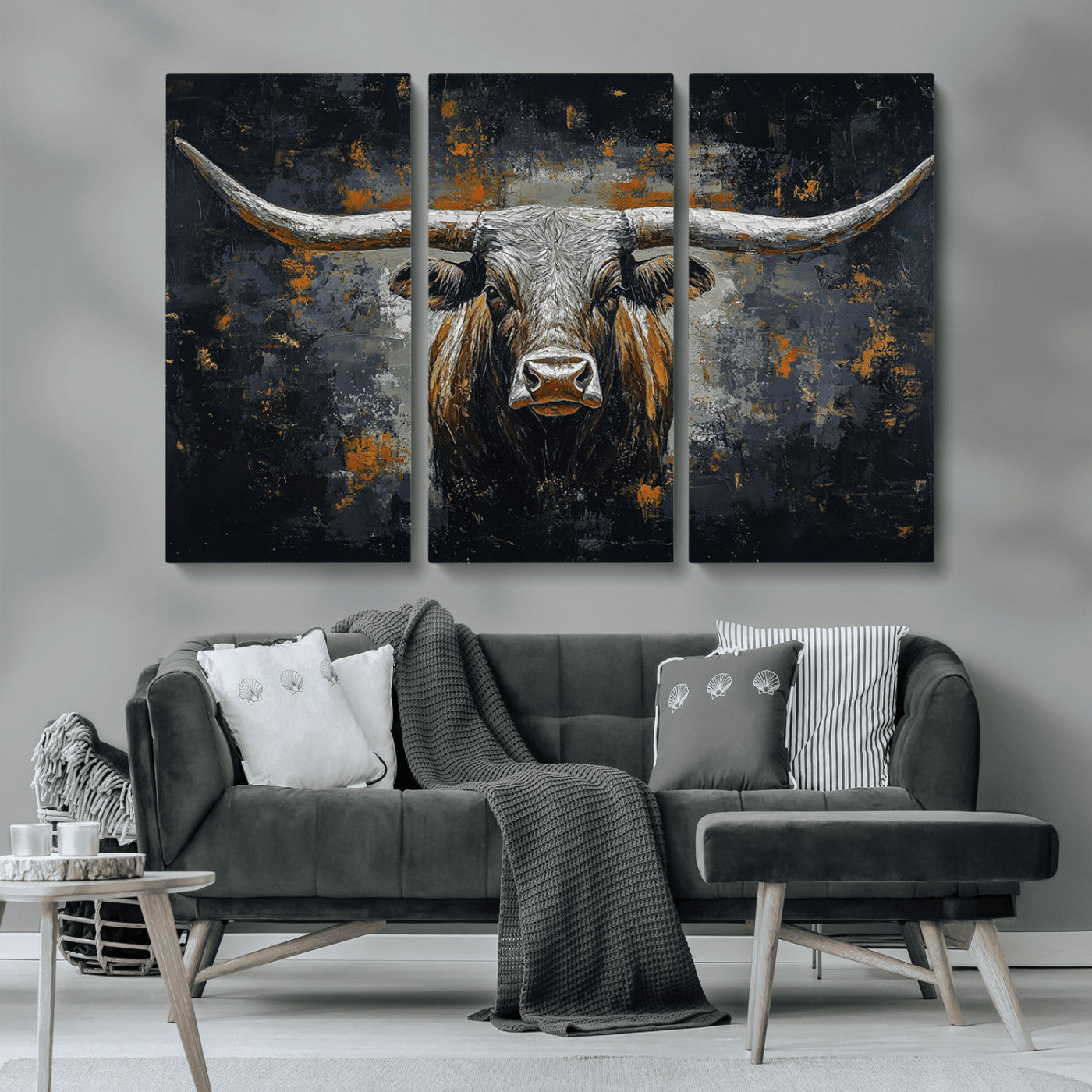 93195031-MGV-CV-36X24-Rustic Longhorn Bull Wall Art Canvas Print – Vintage Western Cattle Scene, Texas Steer Artwork for Home, Office