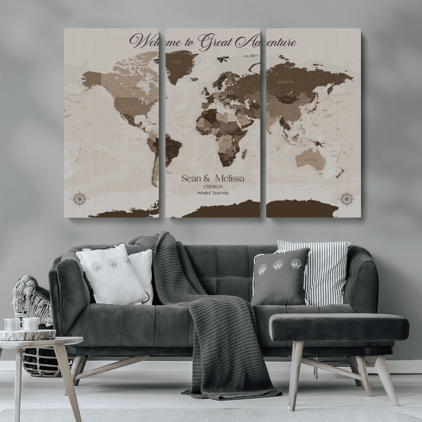 Rehber01-MGV-CV-36X24-Custom Push Pin World Map Wall Art Canvas Print – Personalized Travel Tracker with Pins Framed Large for home, office