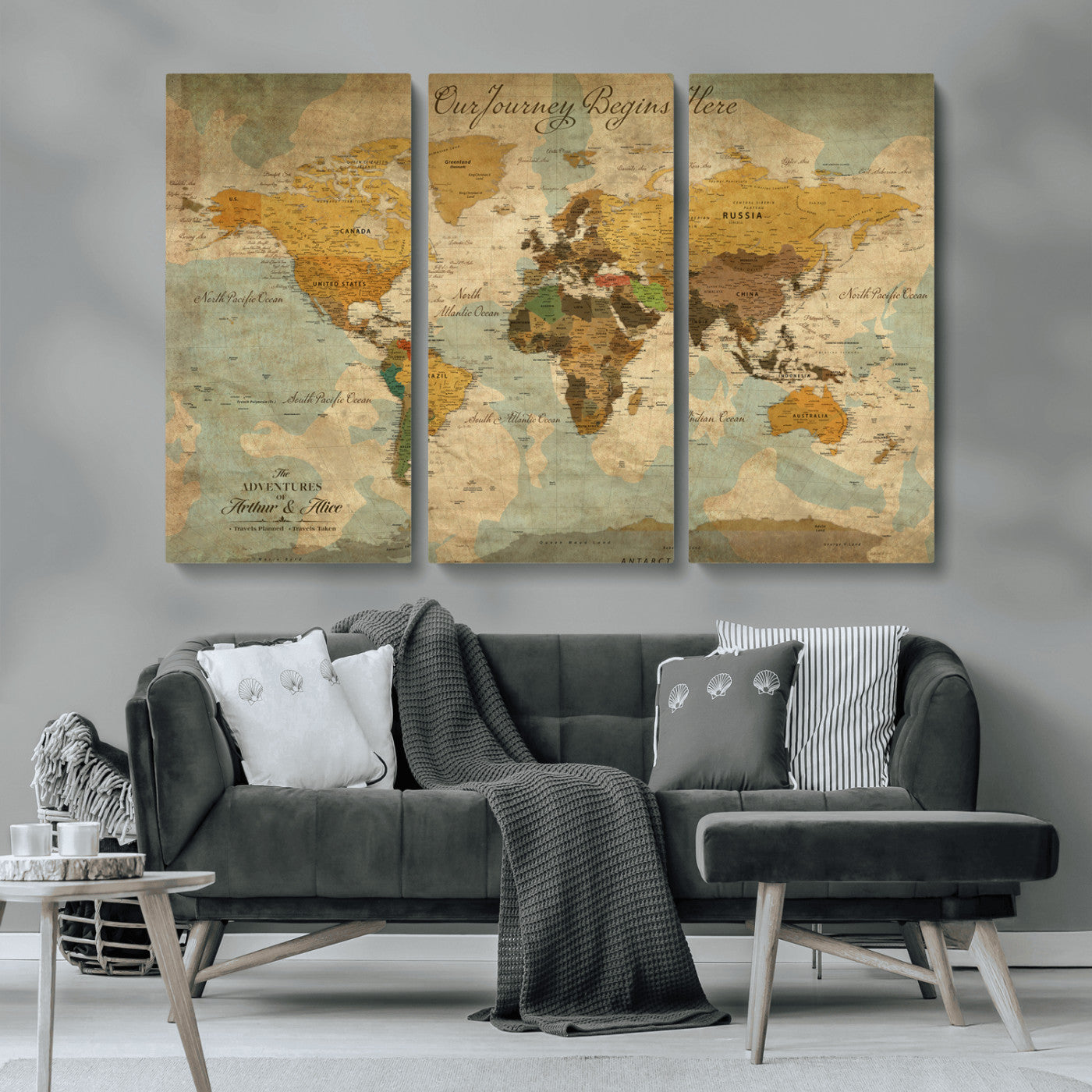 40572820-MGV-CV-36X24-Personalized World Map Canvas – Custom Framed Push Pin Travel Map Wall Art, Vintage Style Gift for Couples
