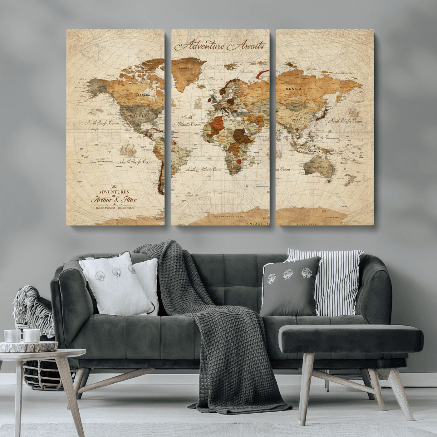 Rehber01-MGV-CV-36X24-Customizable Framed World Map Canvas Print – Personalized Push Pin Travel Map Gift for Couples Explorers for Home, Office