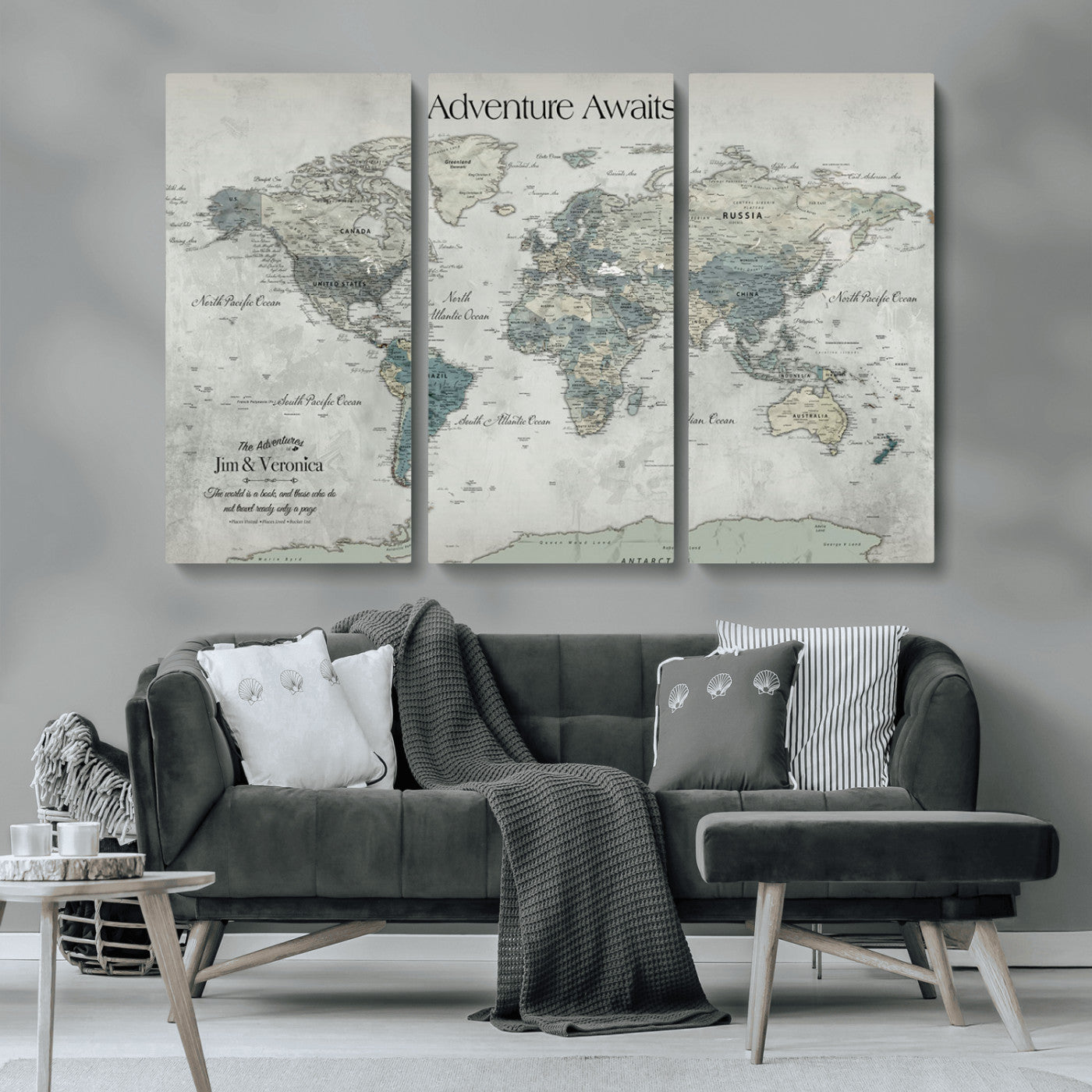 -Personalized Push Pin World Map Canvas Print – Custom Adventure Travel Map Framed Wall Art Gift for home, office