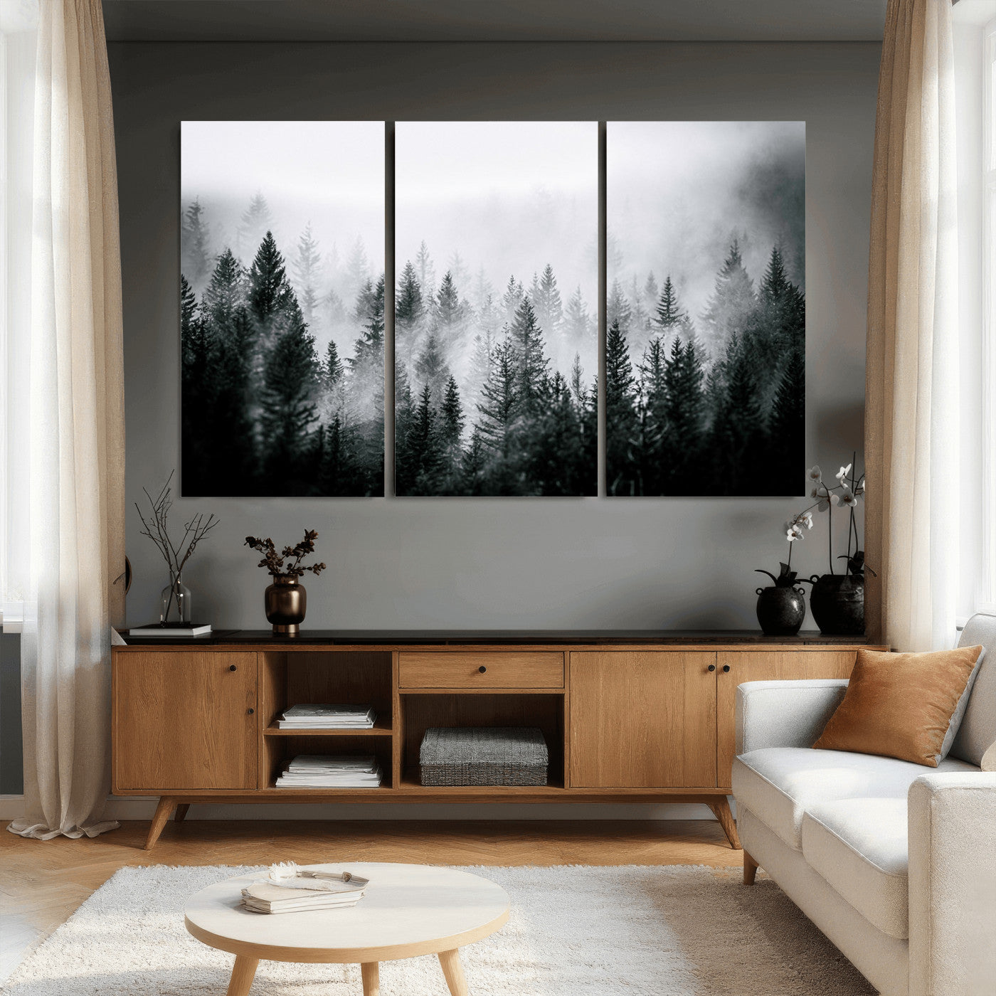 87750525-MGV-CV-36X24 - Foggy Forest Wall Art Canvas Print – Mountain Woodland Landscape Photography for Minimal Nature Home Decor