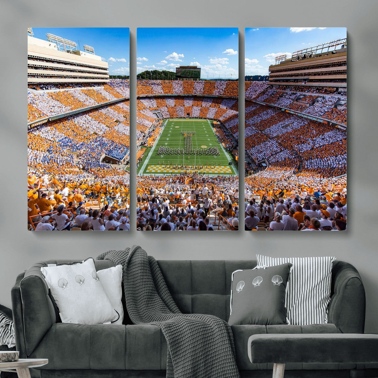 77097951-MGV-CV-48X32-3P - Tennessee Neyland Stadium Wall Art, Sports Arena Canvas Print, Panoramic Stadium Canvas Artwork for Home, Office