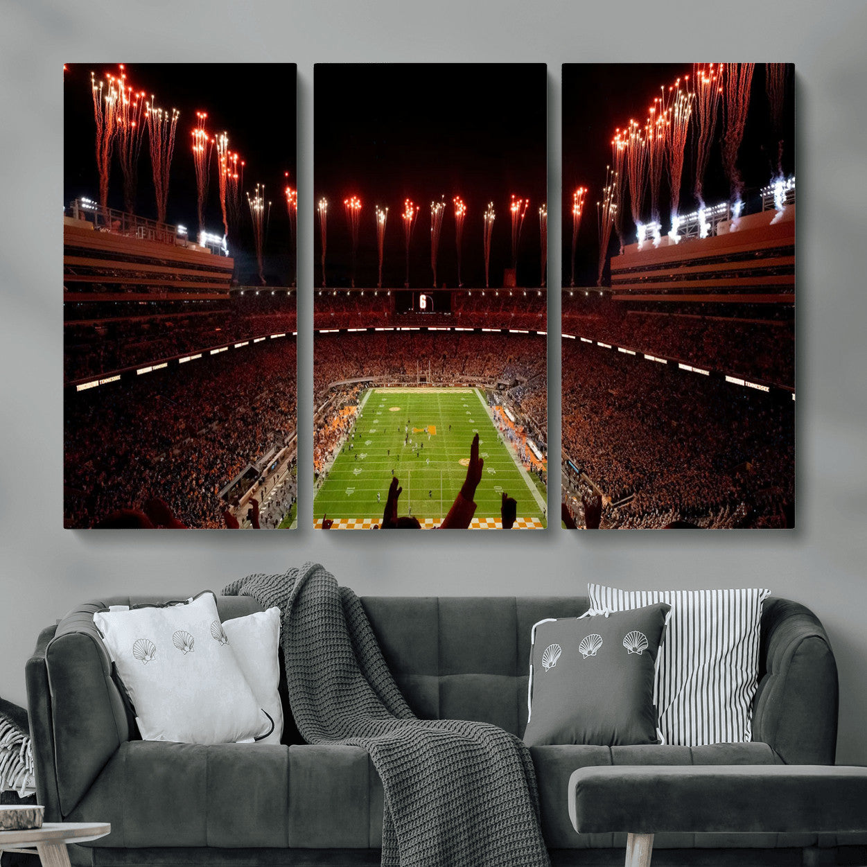 73358115-MGV-CV-48X32-3P - Tennessee Neyland Stadium Wall Art, Sports Arena Canvas Print, Panoramic Stadium Canvas Artwork for Home, Office