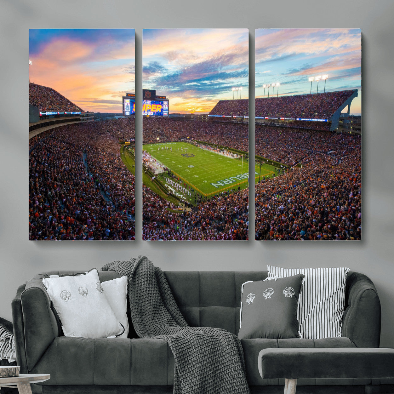 29755746-MGV-CV-48X32-3P-Jordan-Hare Stadium Wall Art Canvas Print, Football Stadium Aerial View, College Sports Art for Man Cave or Game Room