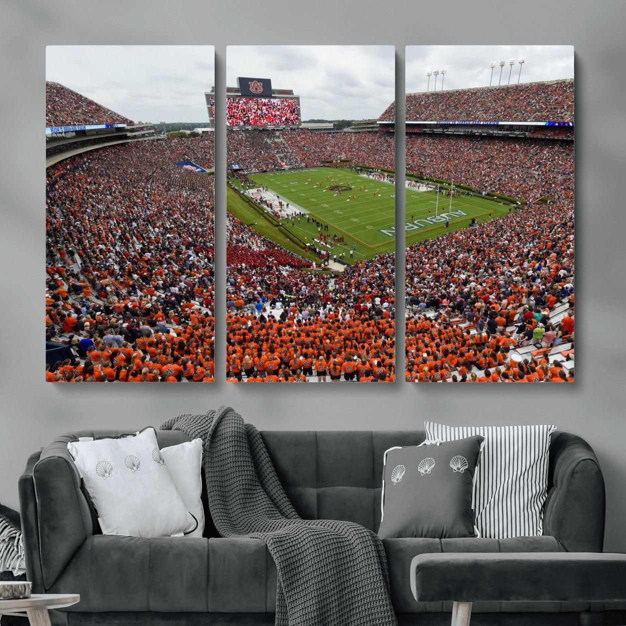 39597998-MGV-CV-48X32-3P-Jordan-Hare Stadium Wall Art Canvas Print, College Sports Art for Man Cave or Game Room, Framed Alabama Football Decor